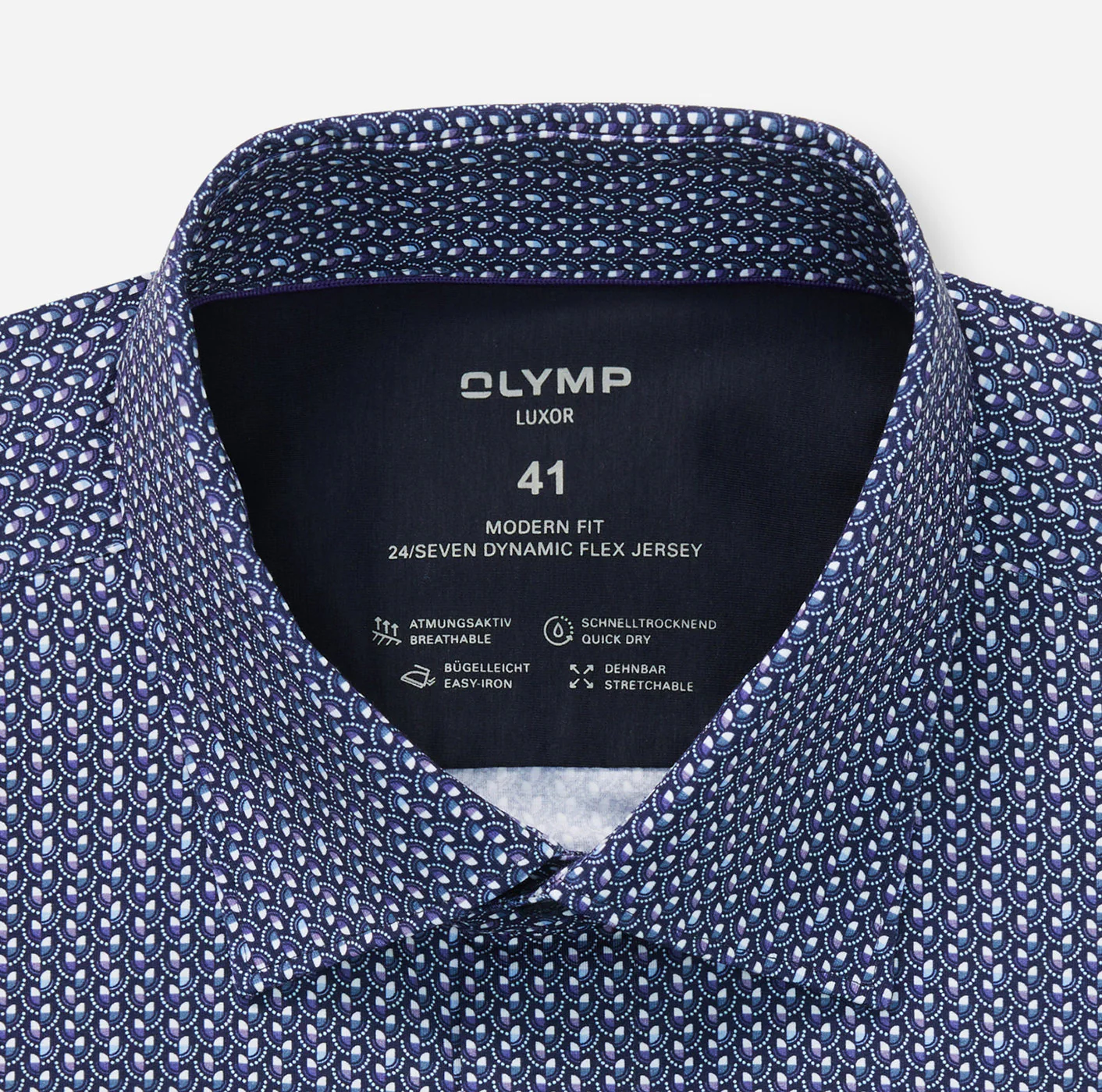 Olymp miesten kauluspaita 042 LUXOR MODERN FIT JERSEY, sininen kuosi - Image 2