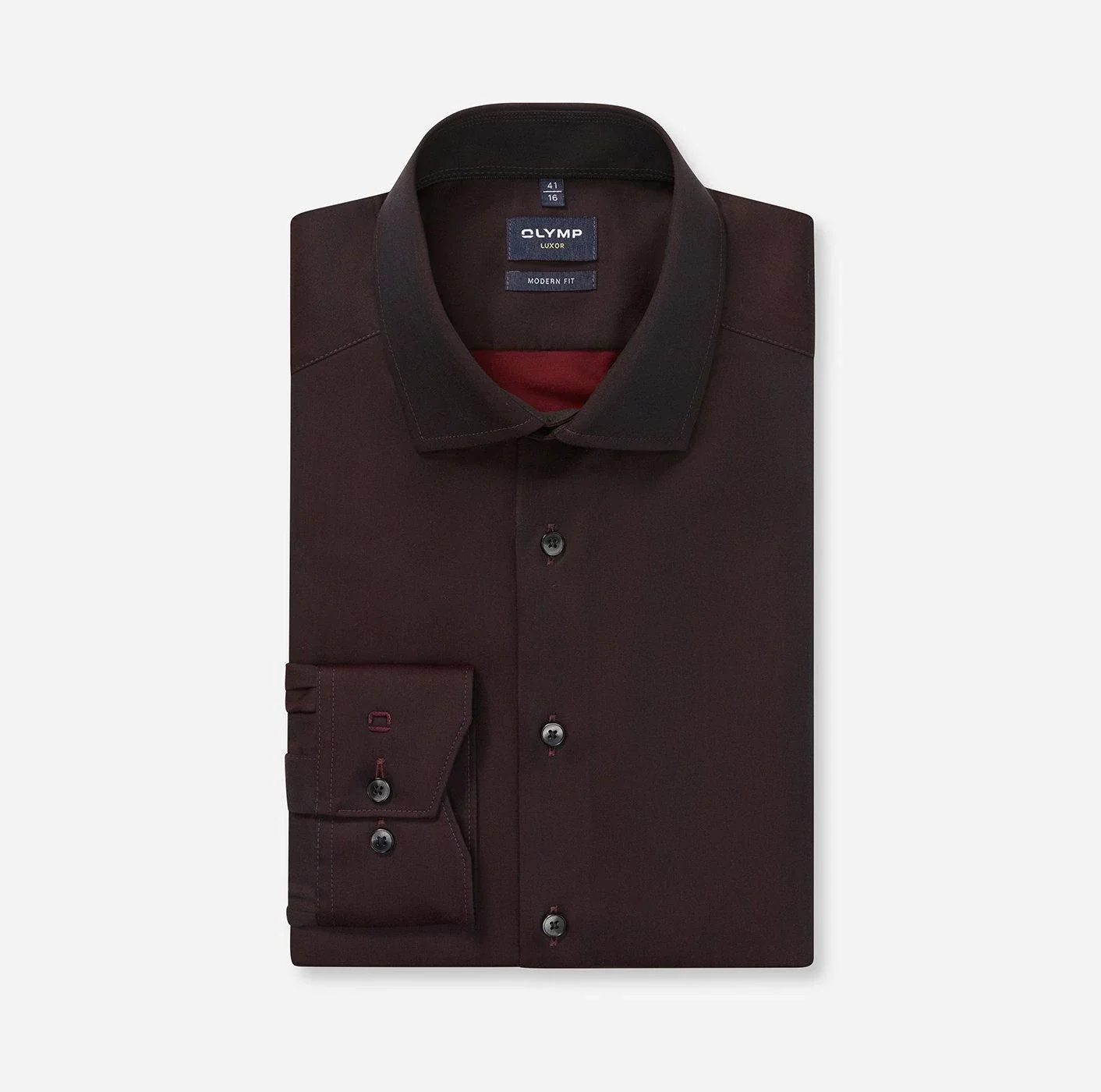 Olymp miesten kauluspaita 042 LUXOR MODERN FIT SATIN, viininpunainen