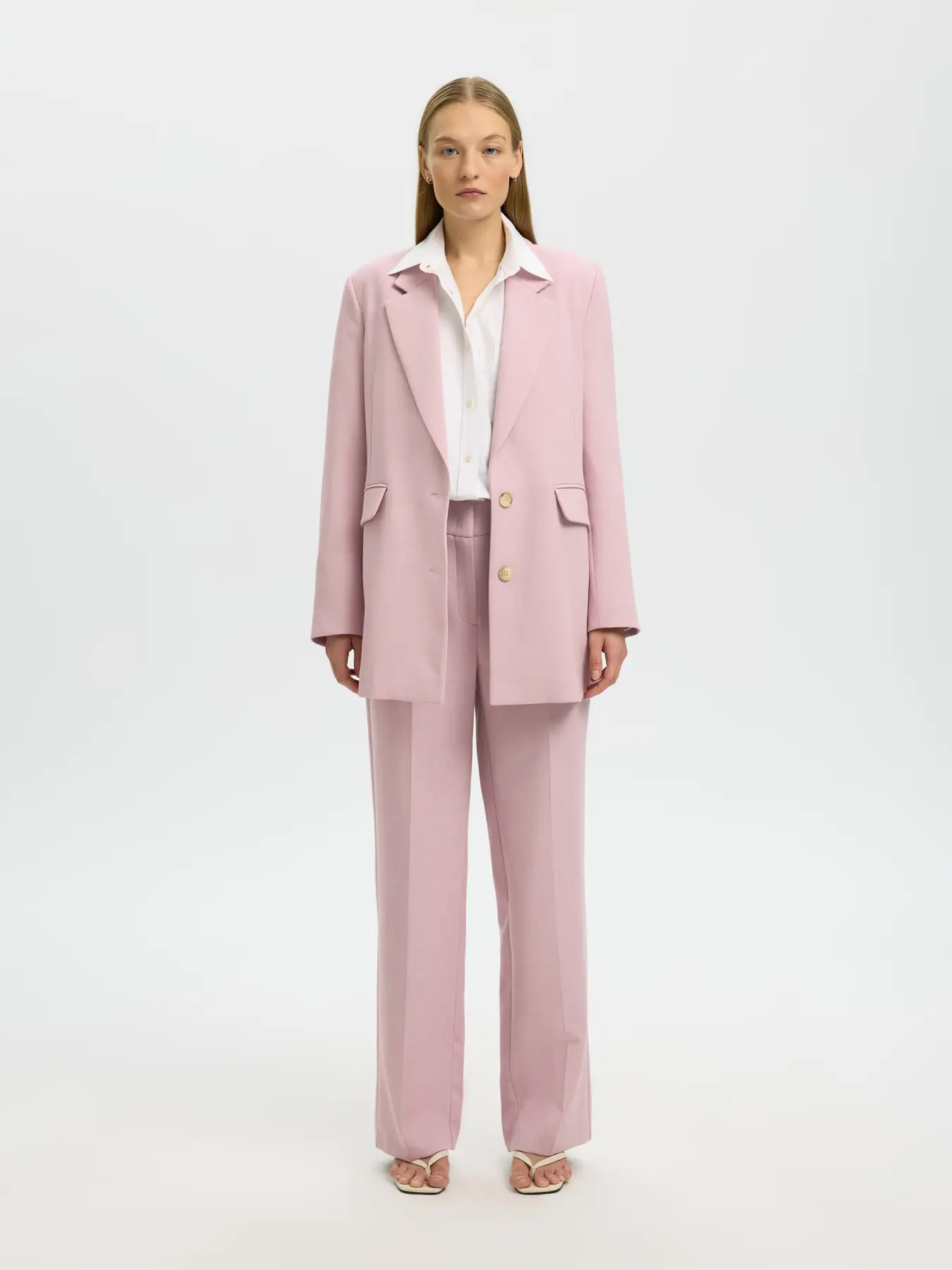 Selected Femme naisten housut AD-SLFRITA MW Wide Pant Mel, vaaleanpunainen - Image 6