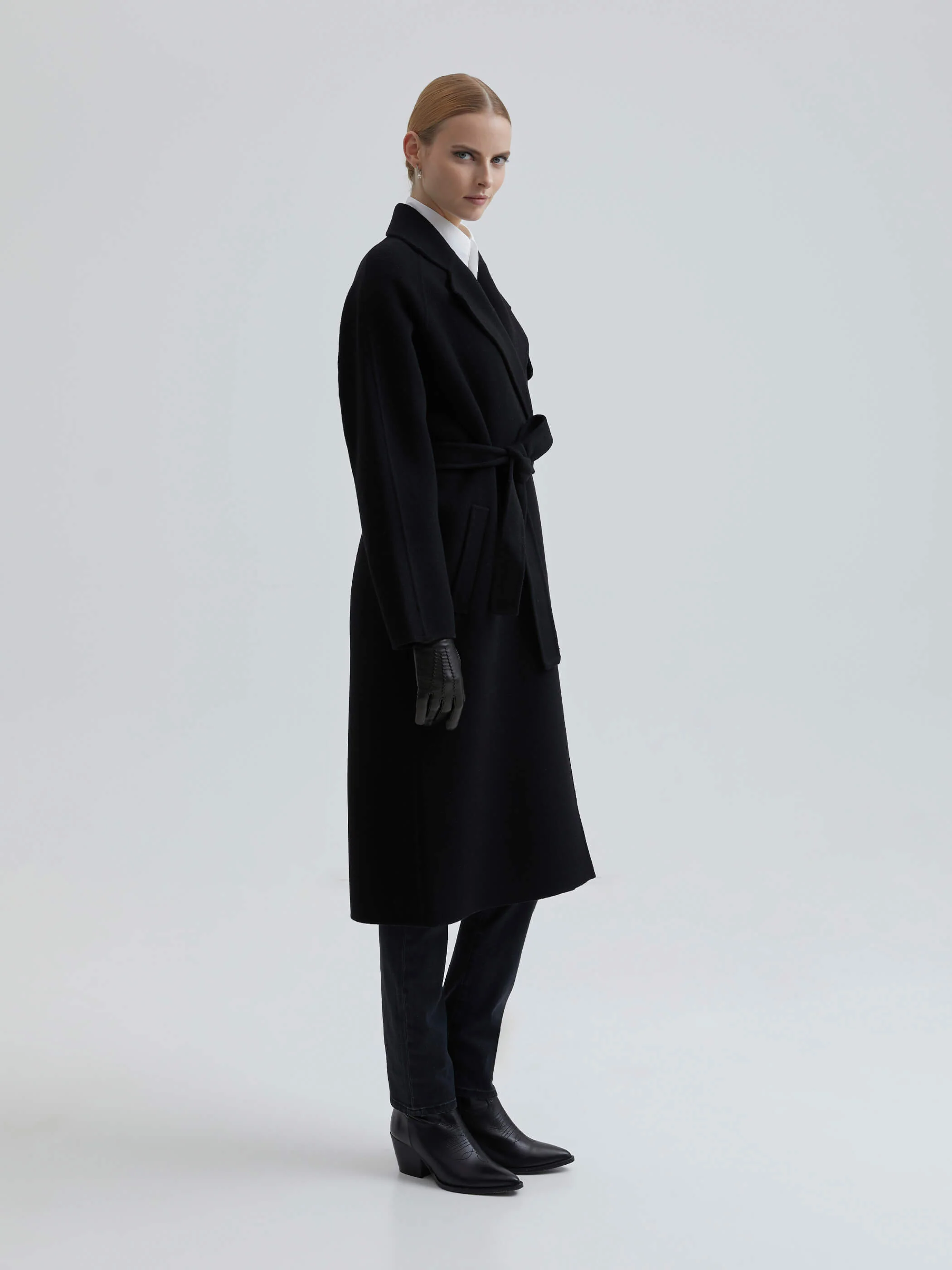 Andiata Naisten Villakangastakki, LEVIA COAT 100% WOOL Musta - Image 3