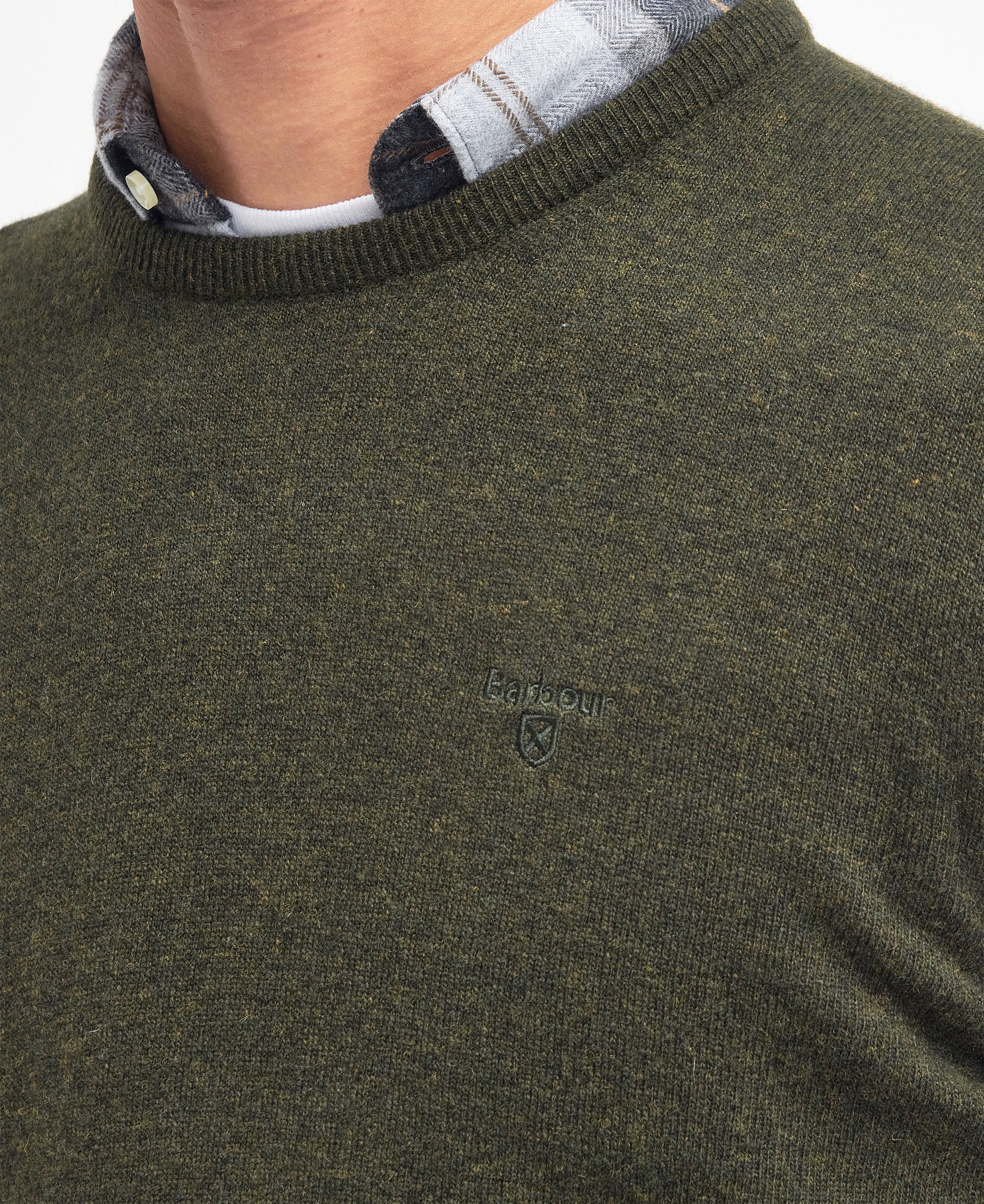 Barbour miesten neulepuserp Essential Lambwool Crew, khaki - Image 5