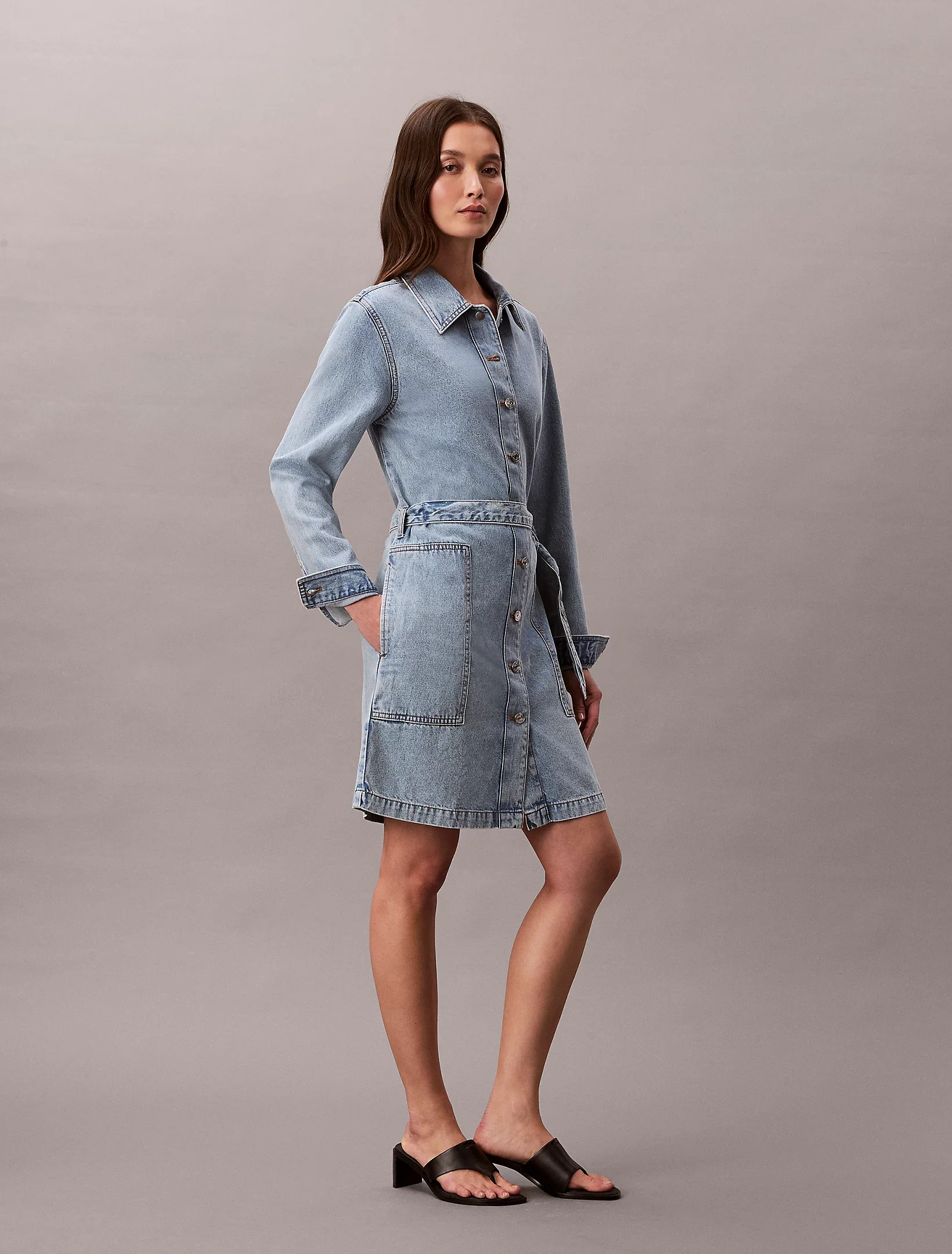 Calvin Klein Jeans naisten farkkumekko Belted Denim Mini Dress Coastel, sininen - Image 4