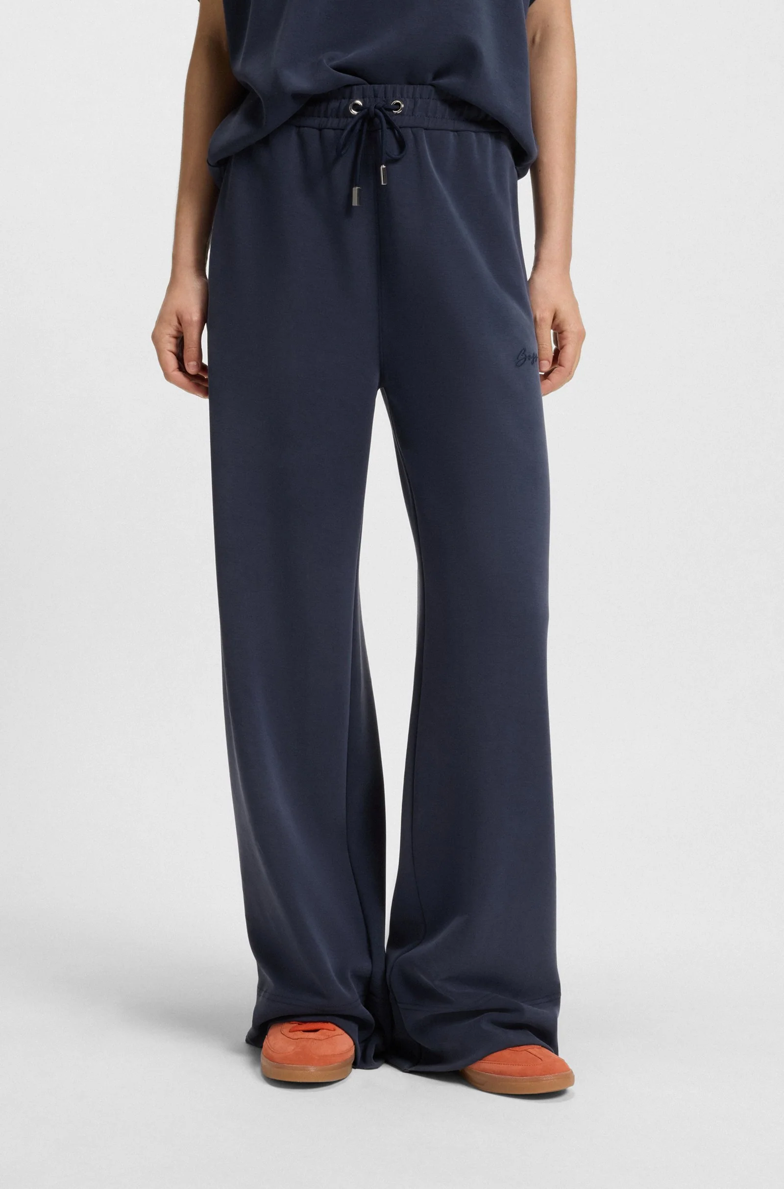 BOSS Orange naisten housut, ENURI JERSEY TROUSERS Tummansininen