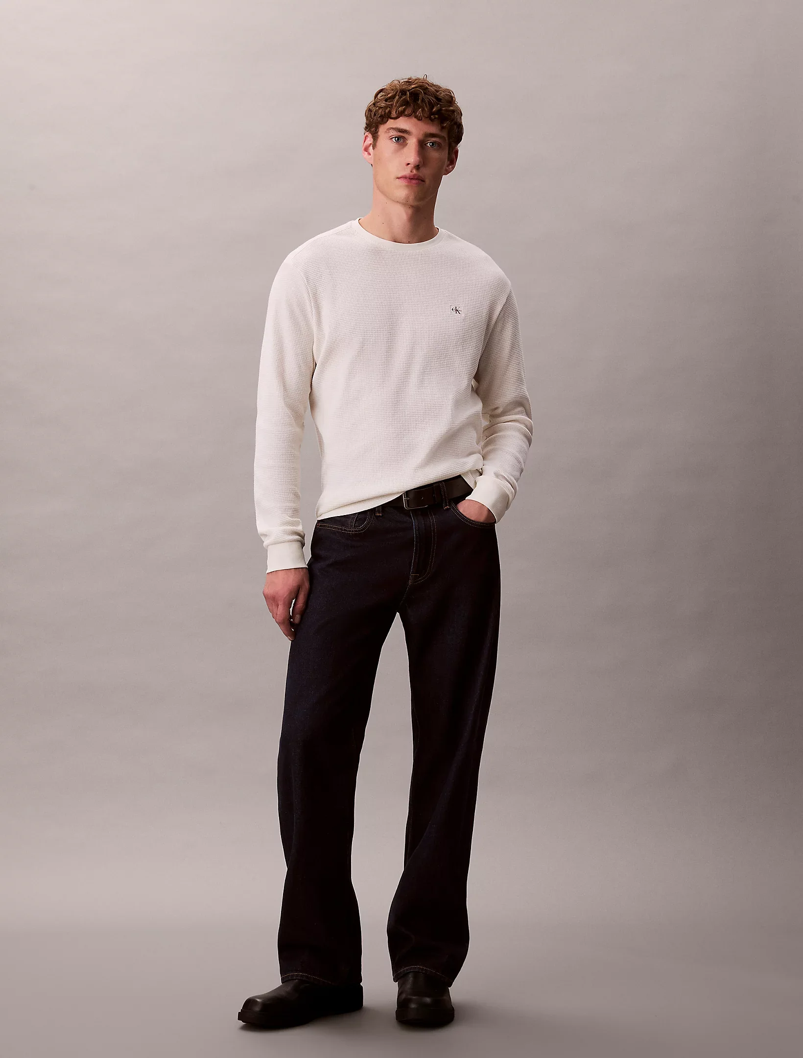 Calvin Klein Jeans miesten college, LS WAFFLE LS TEE Valkoinen
