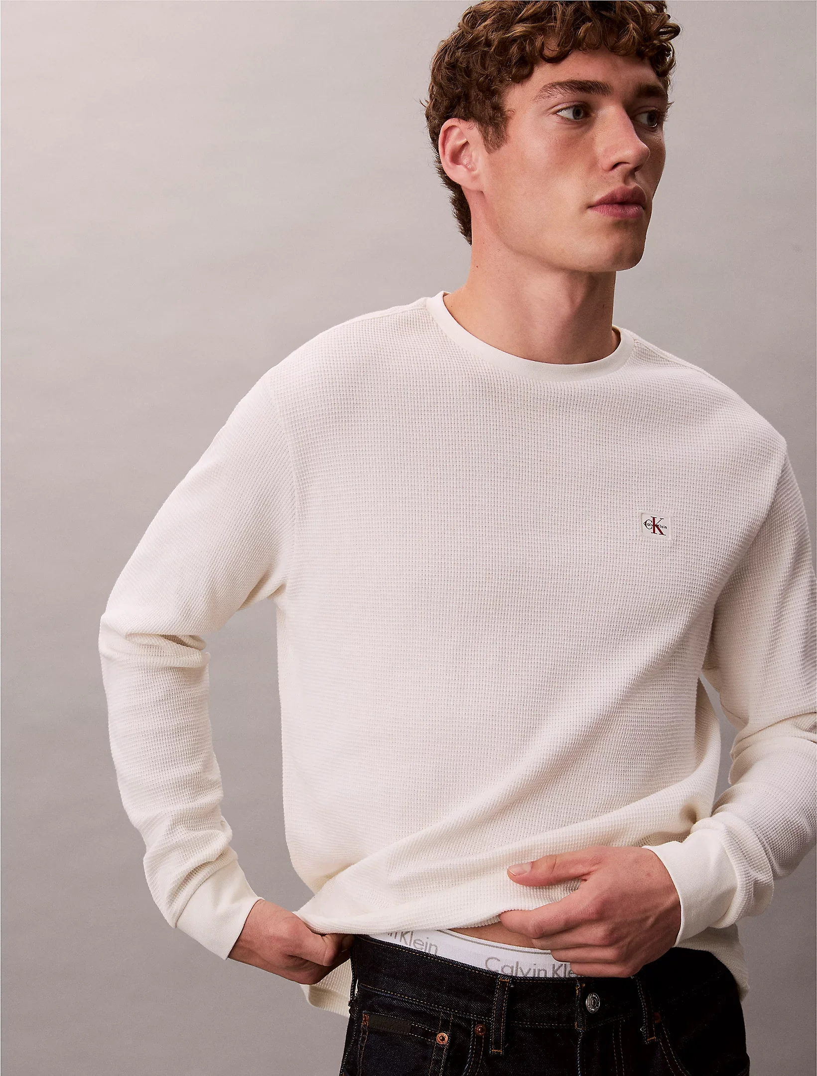Calvin Klein Jeans miesten college, LS WAFFLE LS TEE Valkoinen - Image 2