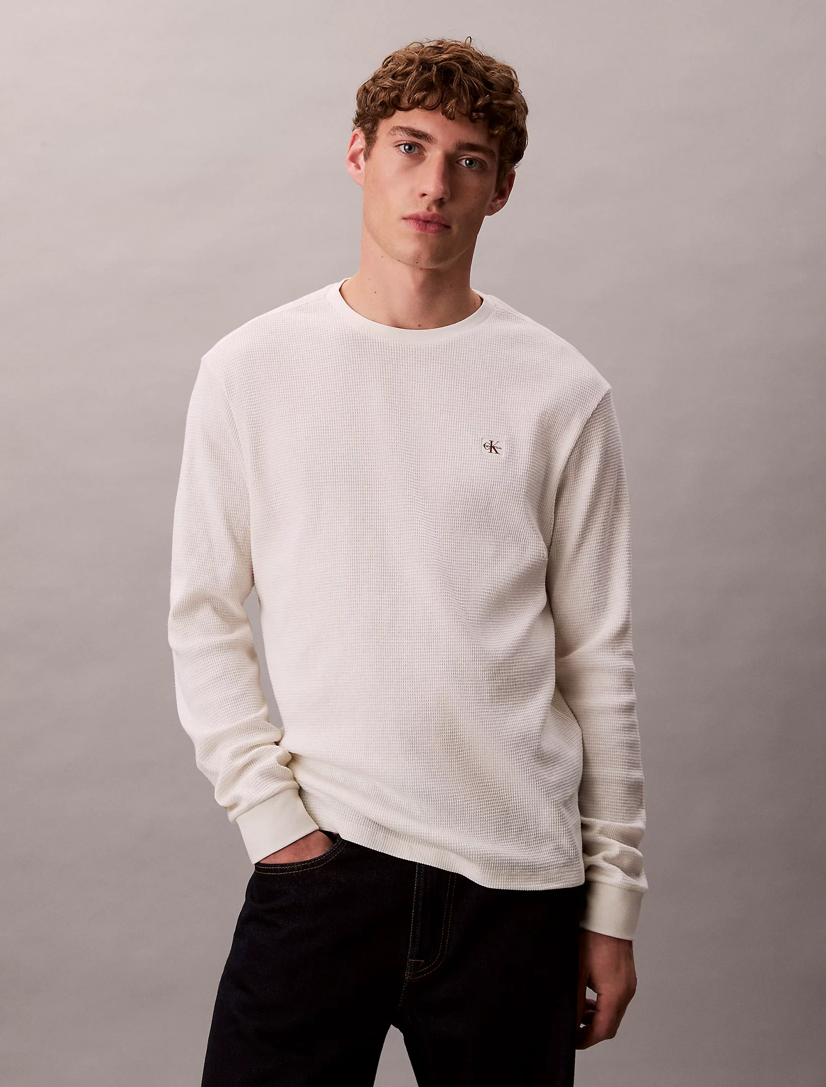 Calvin Klein Jeans miesten college, LS WAFFLE LS TEE Valkoinen - Image 3