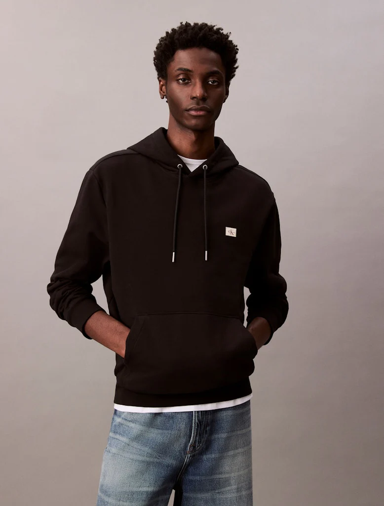 Calvin Klein Jeans Miesten Huppari, LS EU 350Terry Badge Hoodie Musta