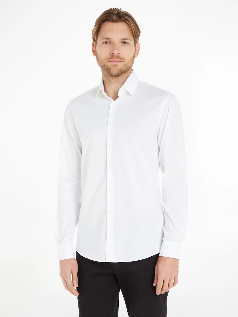 Calvin Klein Menswear Miesten Kauluspaita, POPLIN STRECH SLIM SHIRT NOS Valkoinen