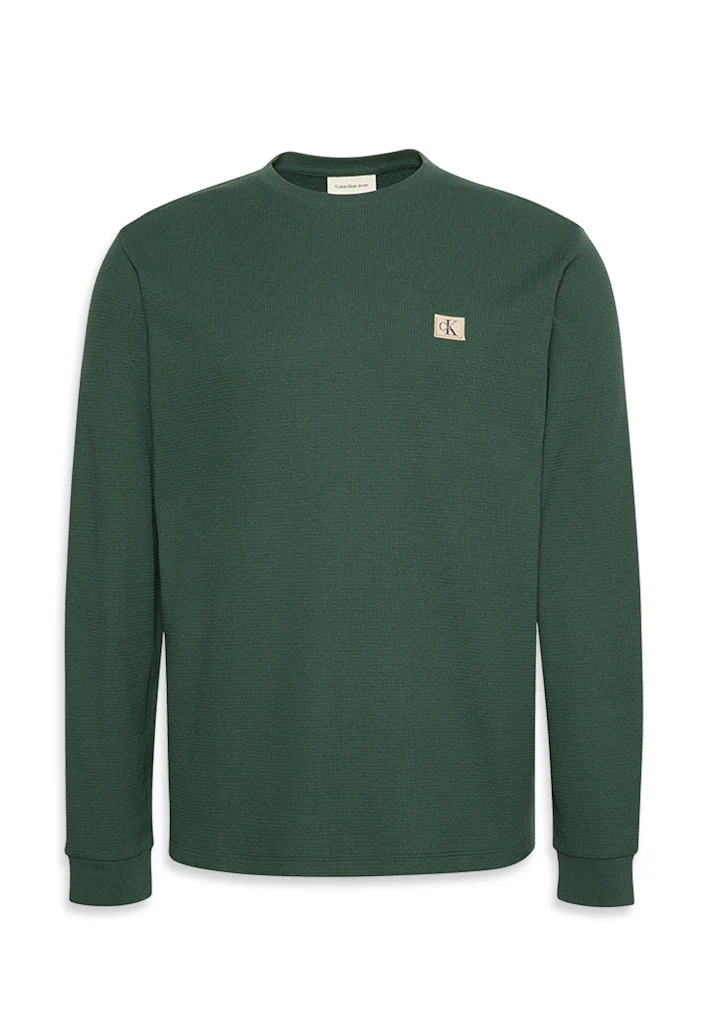 Calvin Klein Jeans miesten paita, LS WAFFLE BADGE CREWNK TEE Armeijanvihreä - Image 4
