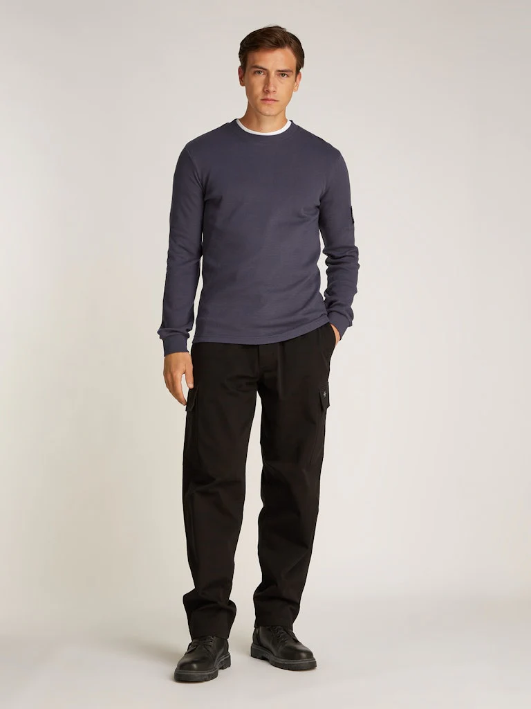 Calvin Klein Jeans Miesten Paita, MONOLOGO BADGE WAFFLE LS TEE Tummansininen - Image 2