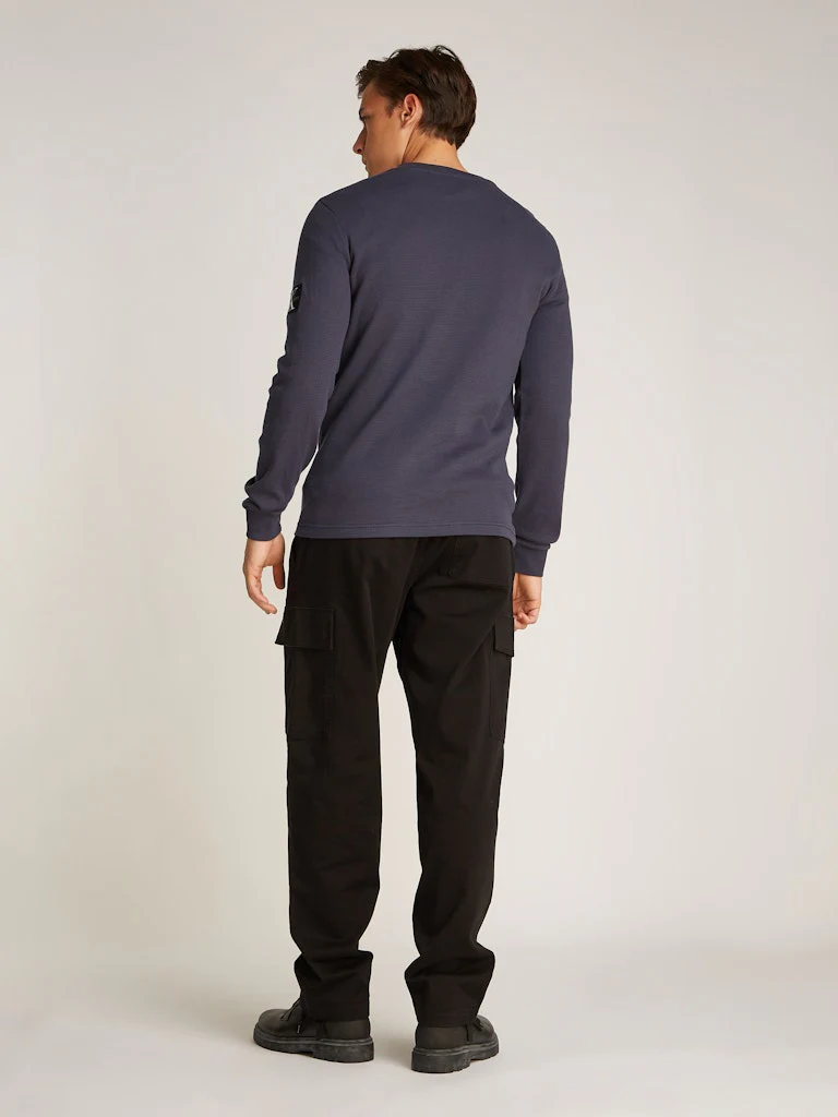Calvin Klein Jeans Miesten Paita, MONOLOGO BADGE WAFFLE LS TEE Tummansininen - Image 3
