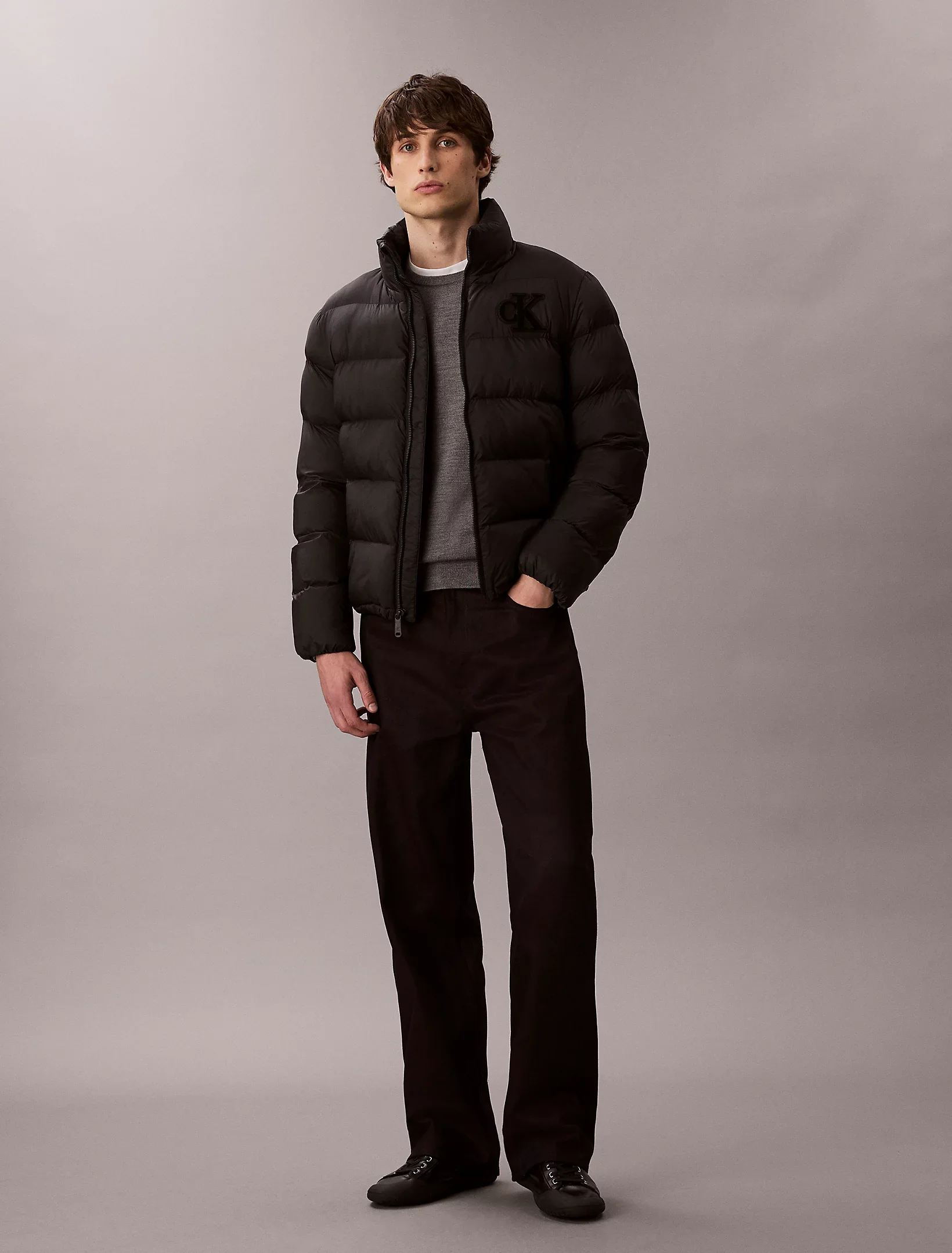Calvin Klein Jeans miesten Puffertakki, LS NYLON MONOGRAM PUFFER JACKET Musta
