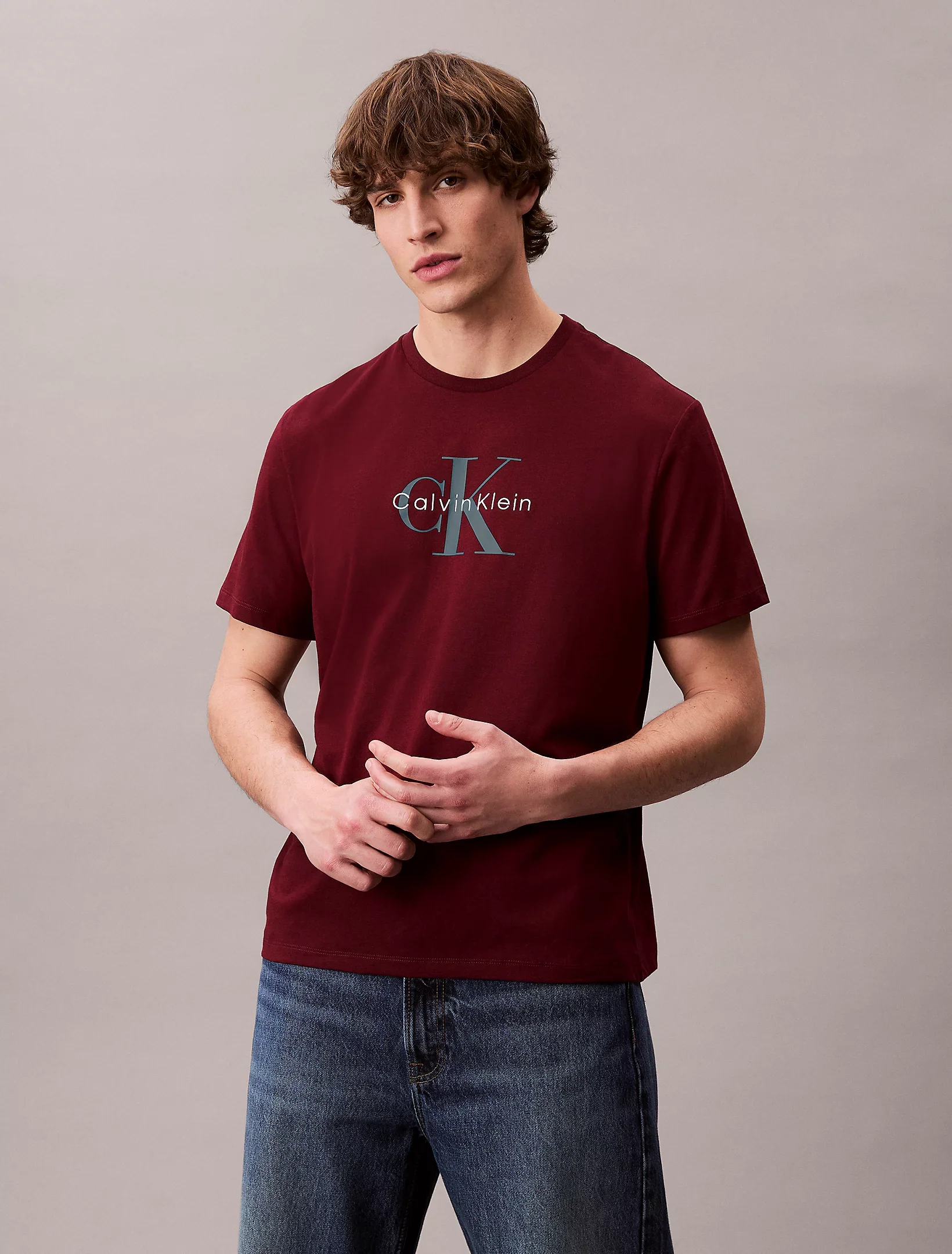 Calvin Klein Jeans miesten t-paita, SS HERO MONOLOGO TE Viininpunainen - Image 4