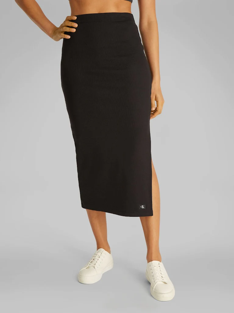Calvin Klein Jeans naisten hame, WOVEN LABEL RIB SKIRT Musta - Image 3