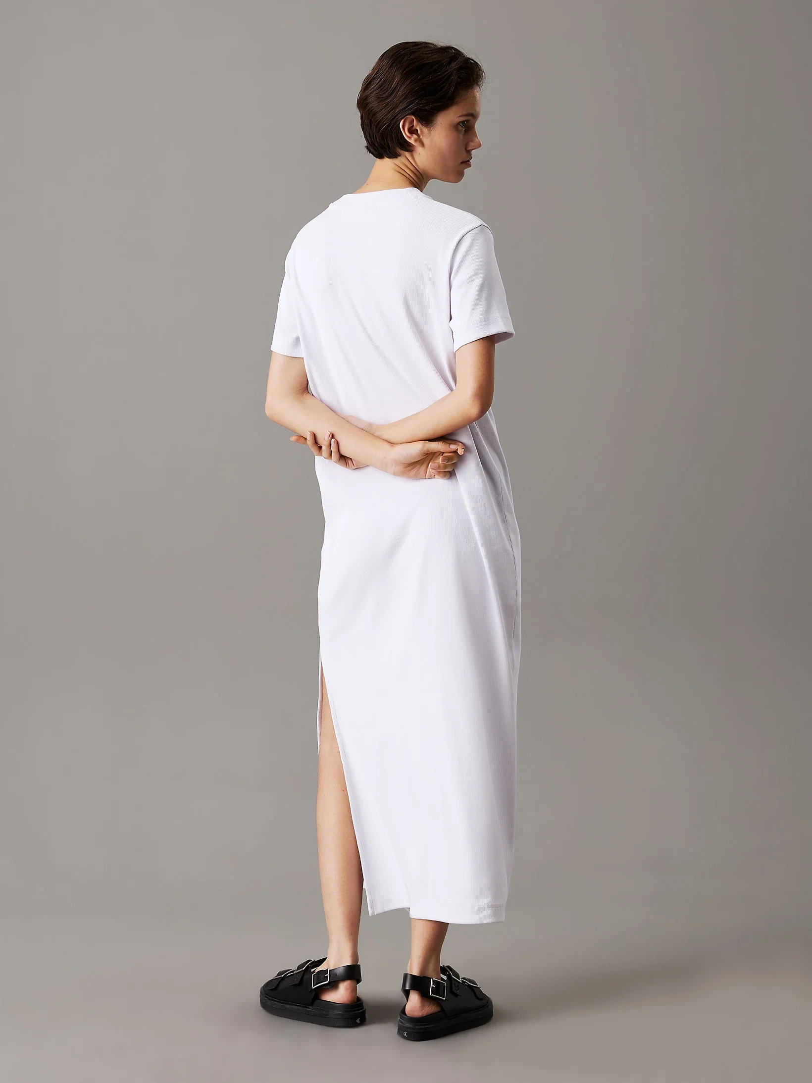 Calvin Klein Jeans naisten mekko, K-MONOLOGO LONG RIB TEE DRESS Valkoinen - Image 2