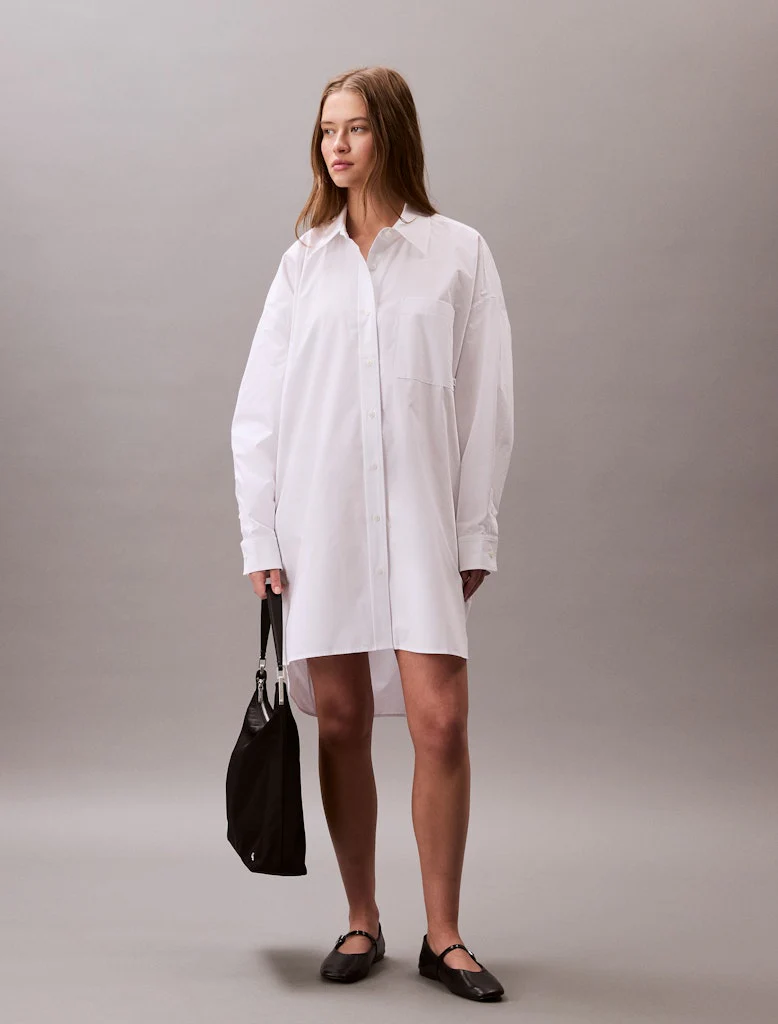 Calvin Klein Jeans naisten paitamekko, COTTON OVERSIZED MINI SHIRTDRESS Valkoinen