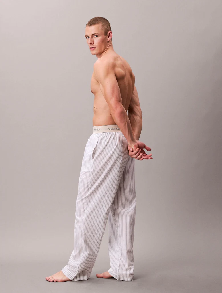 Calvin Klein Miesten Pyjamahousut, Sleep Pant Cotton Poplin Raidallinen Valkoinen - Image 2