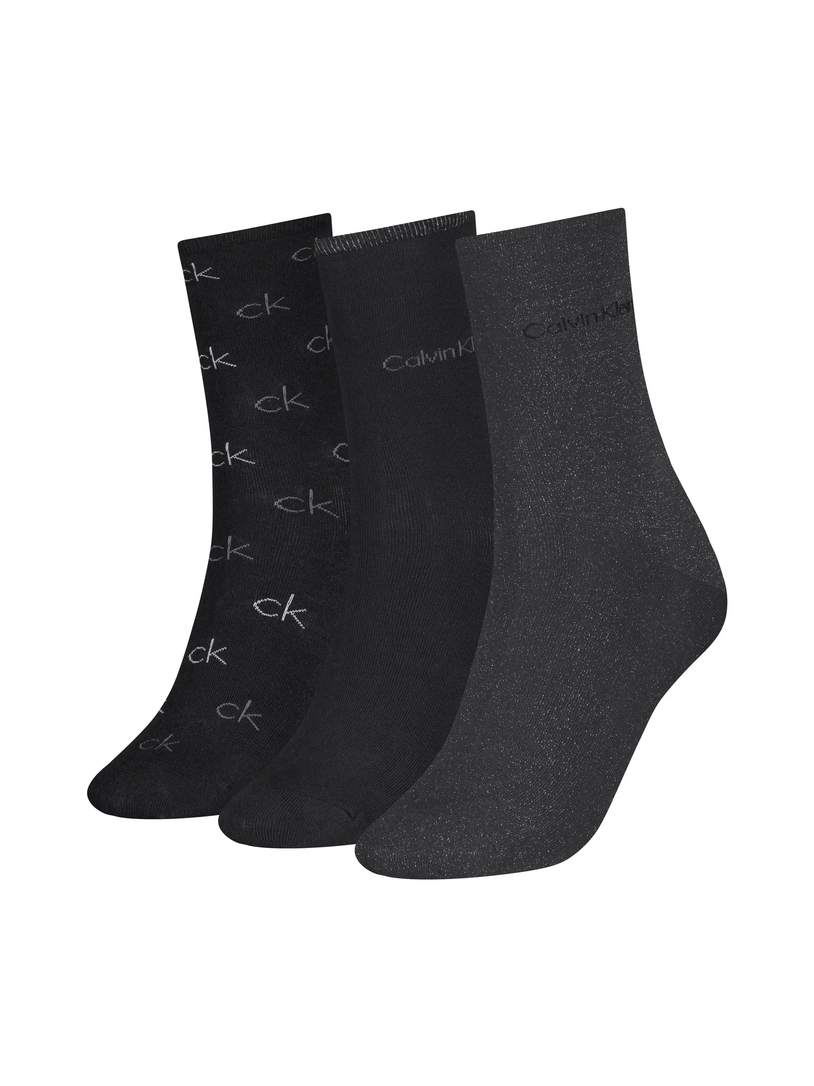 Calvin Klein Naisten Sukat, CK WOMEN SOCK 3P LUREX LOGO GIFTBOX Musta