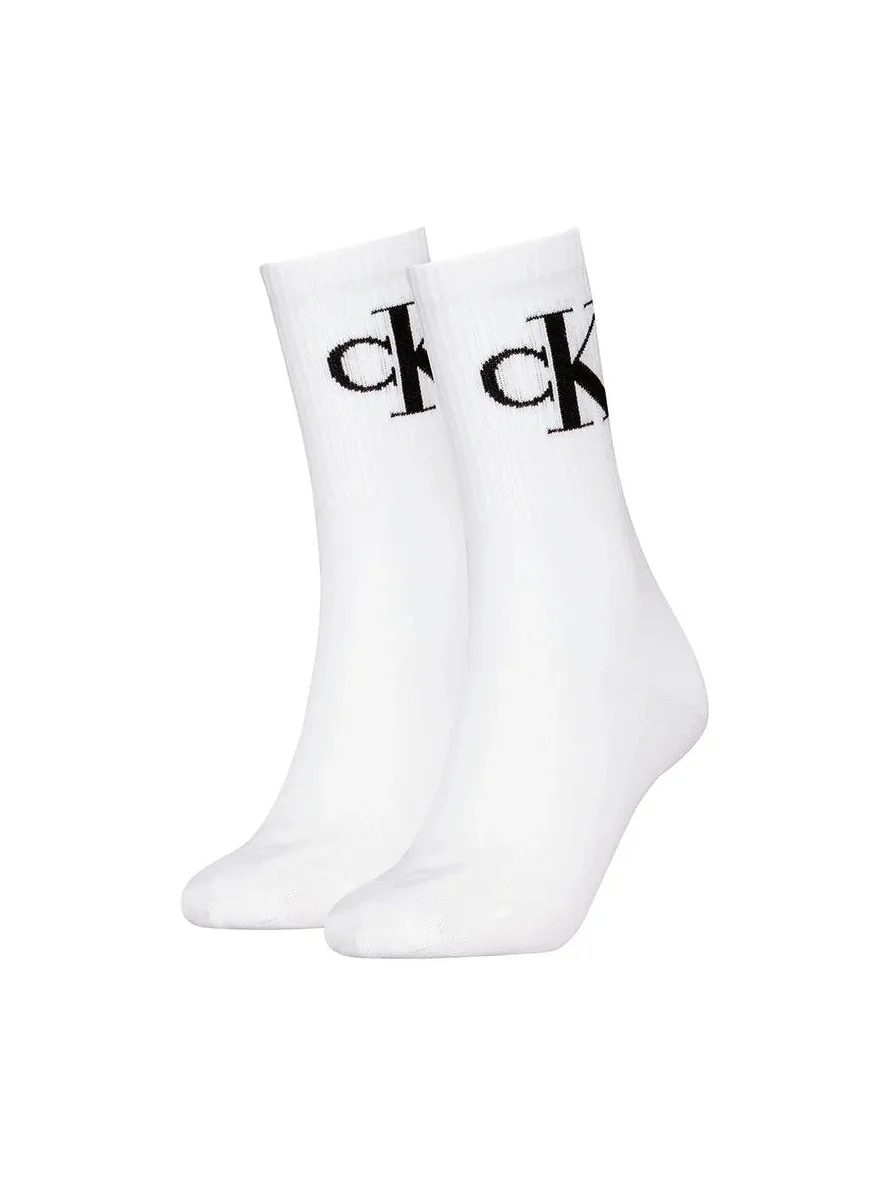 Calvin Klein Naisten Sukat, CKJ WOMEN MONOGRAM SOCK 2PK Valkoinen