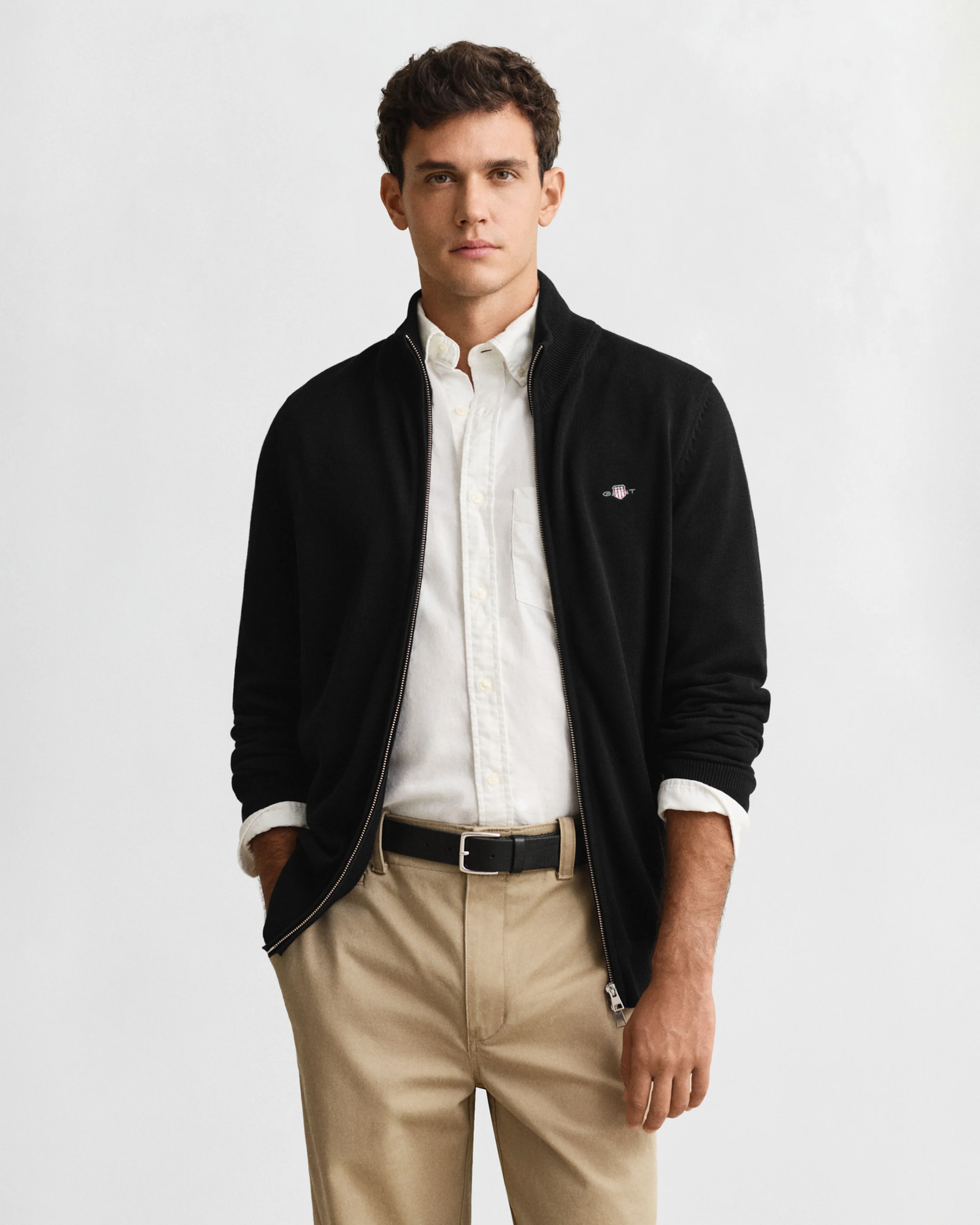 Gant miesten neuletakki Casual Cotton Zip Cardigan, musta