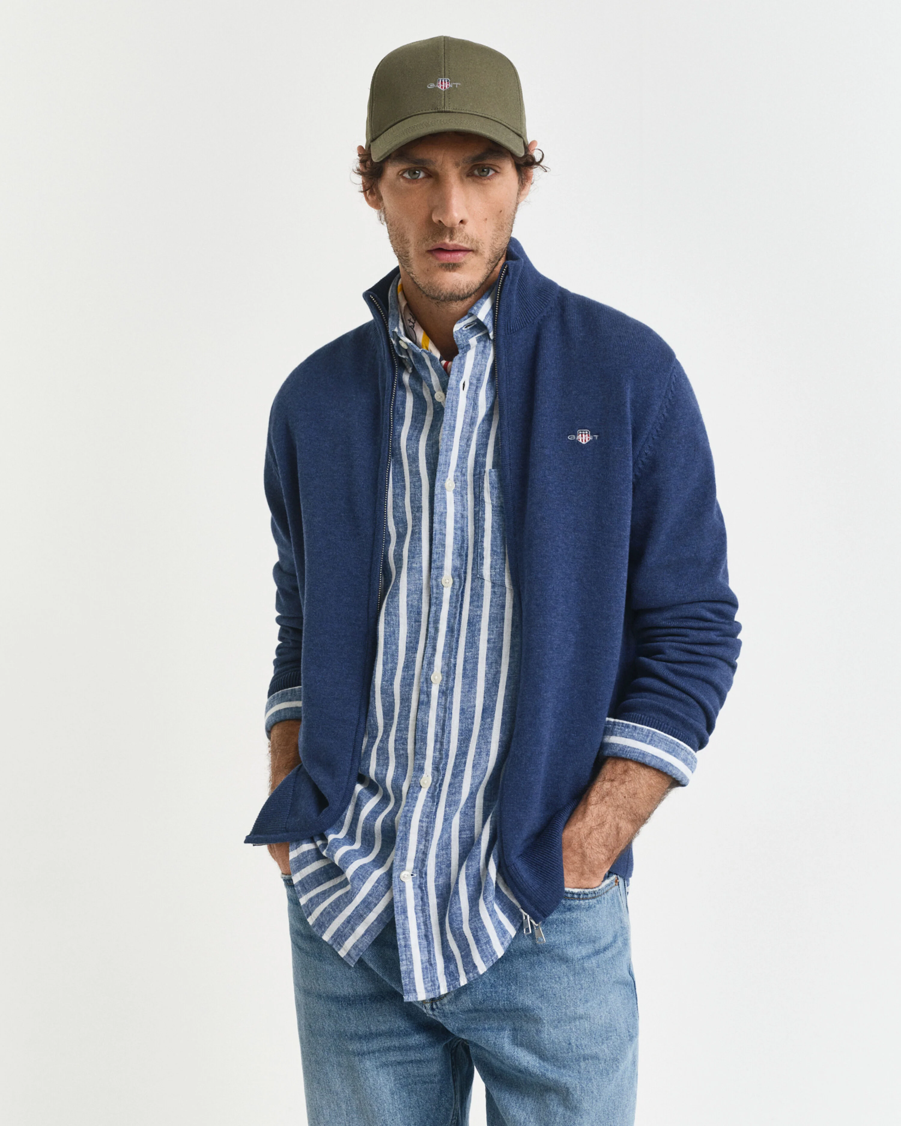 Gant miesten neuletakki Casual Cotton Zip Cardigan, sininen indigo