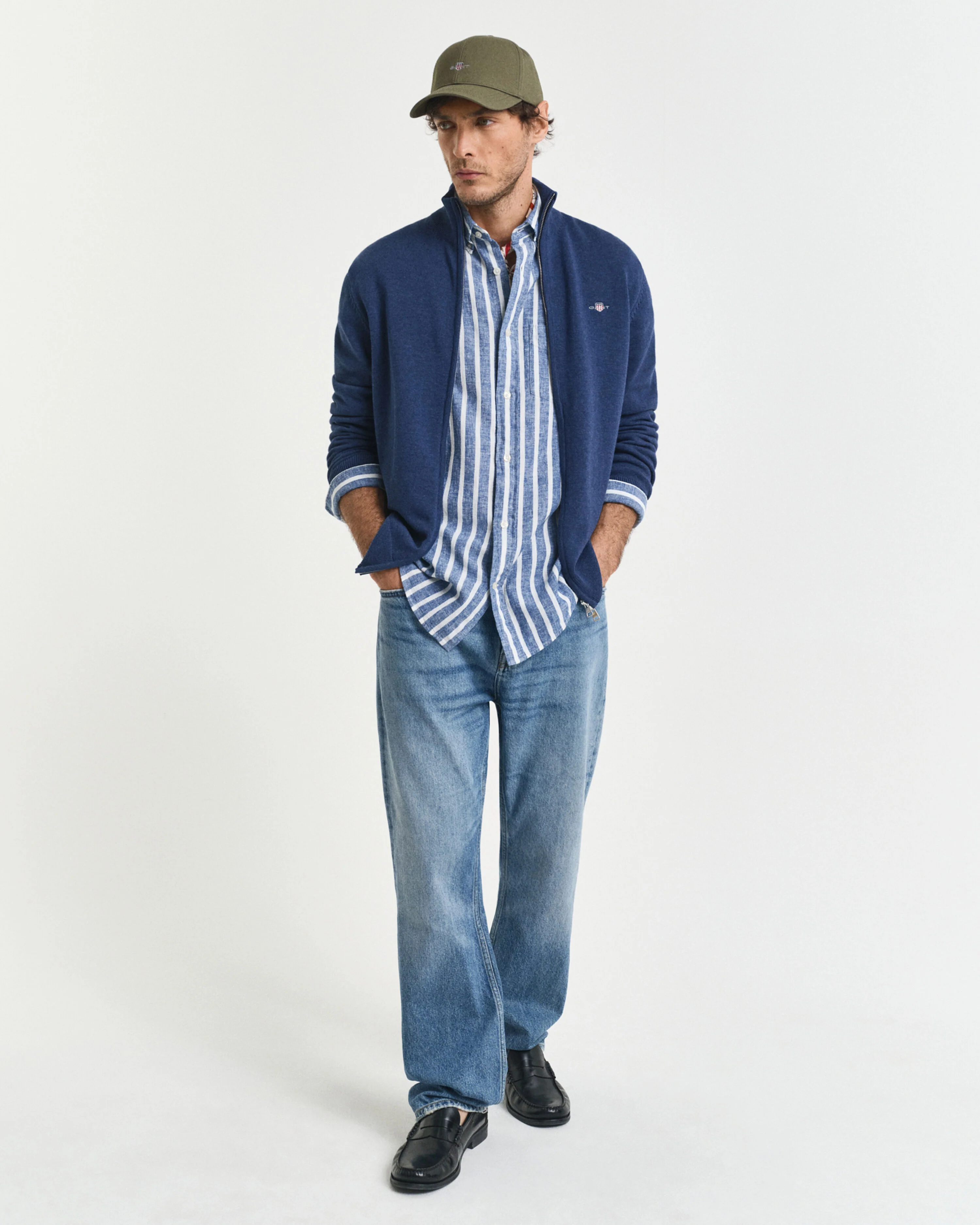 Gant miesten neuletakki Casual Cotton Zip Cardigan, sininen indigo - Image 5