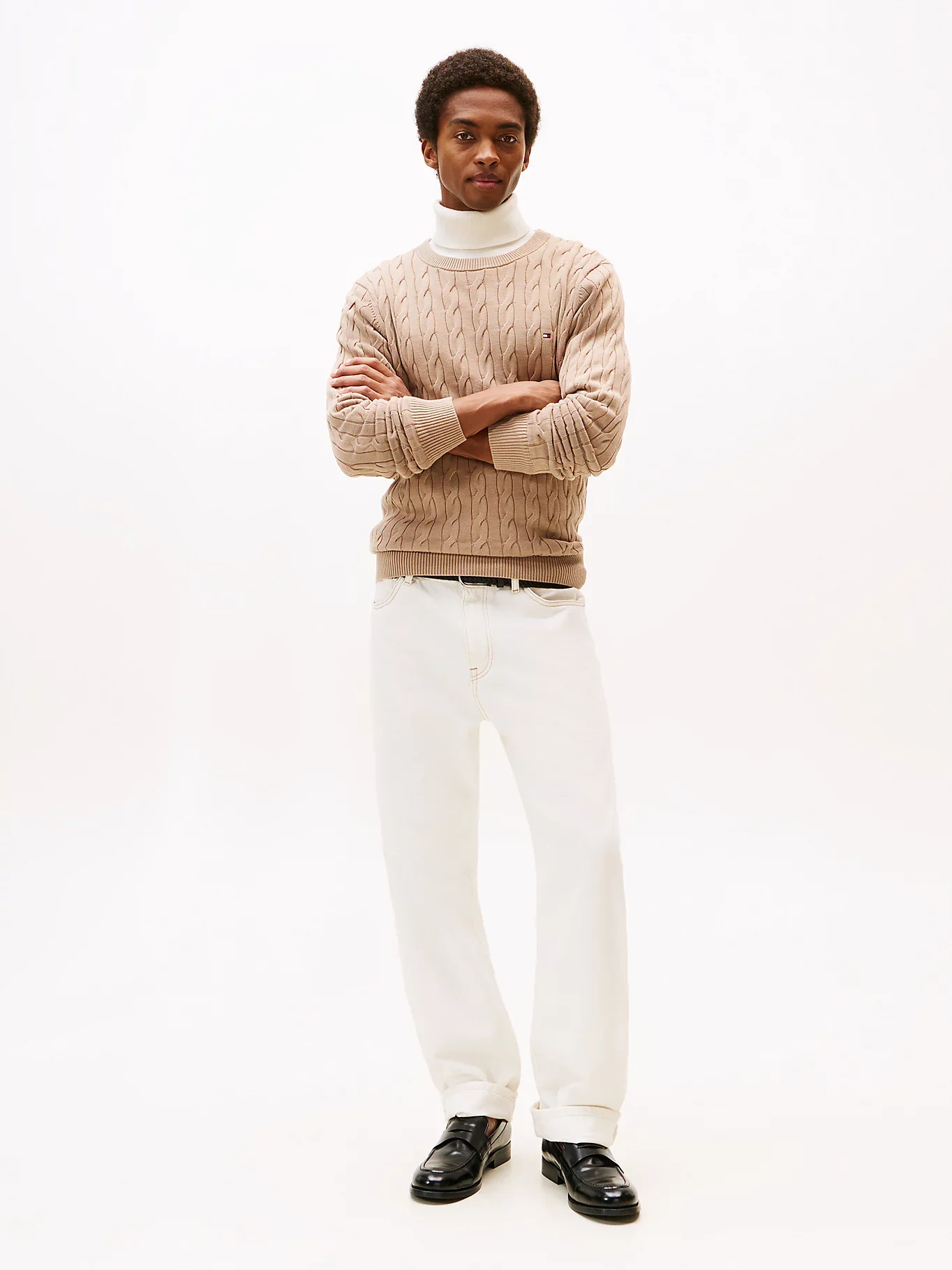 Tommy Hilfiger miesten neulepaita Classic Cotton Cable Crew Neck, beige - Image 3