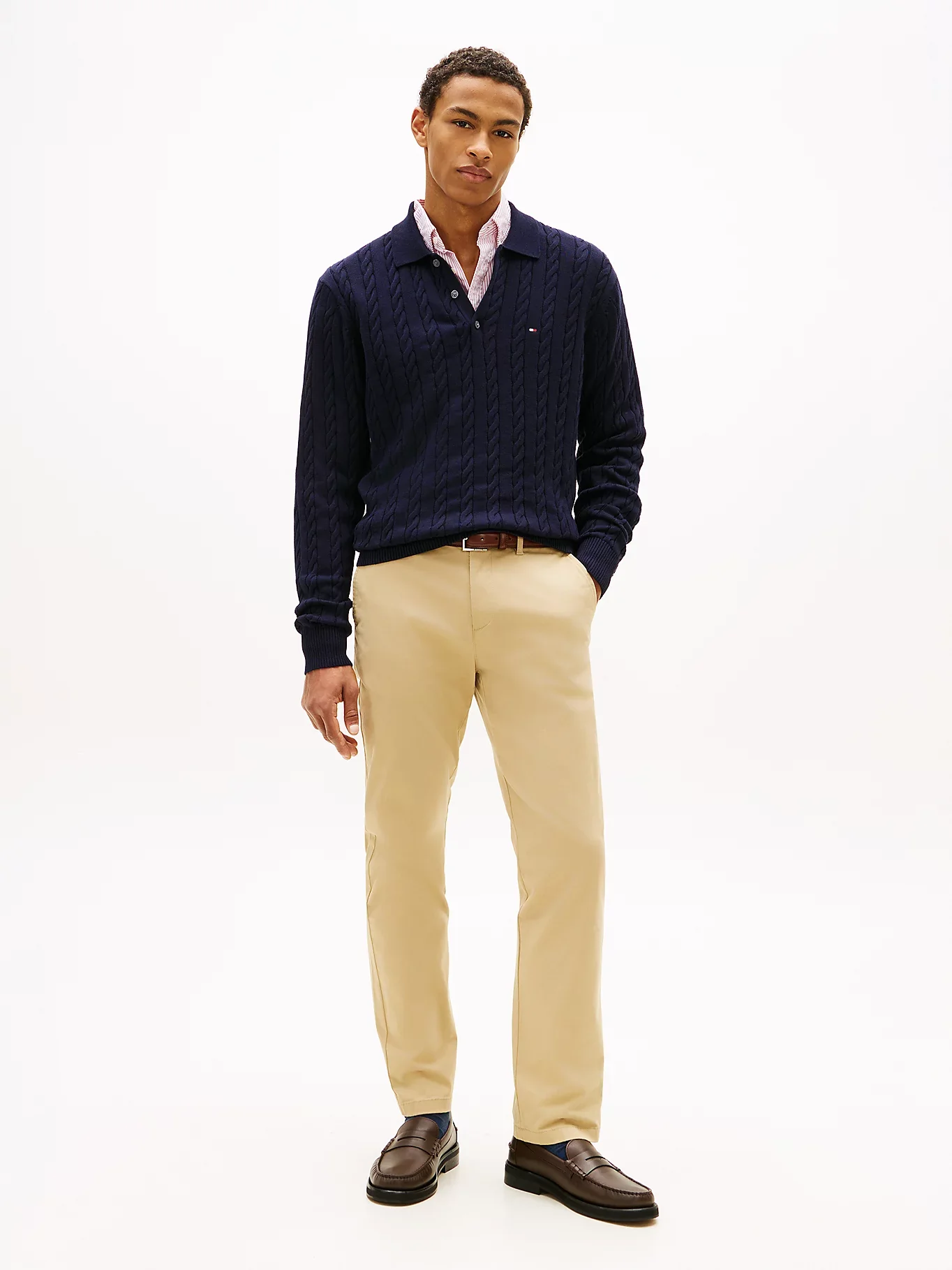 Tommy Hilfiger miesten neulepusero Classic Cotton Cable LS Polo, tummansininen - Image 4