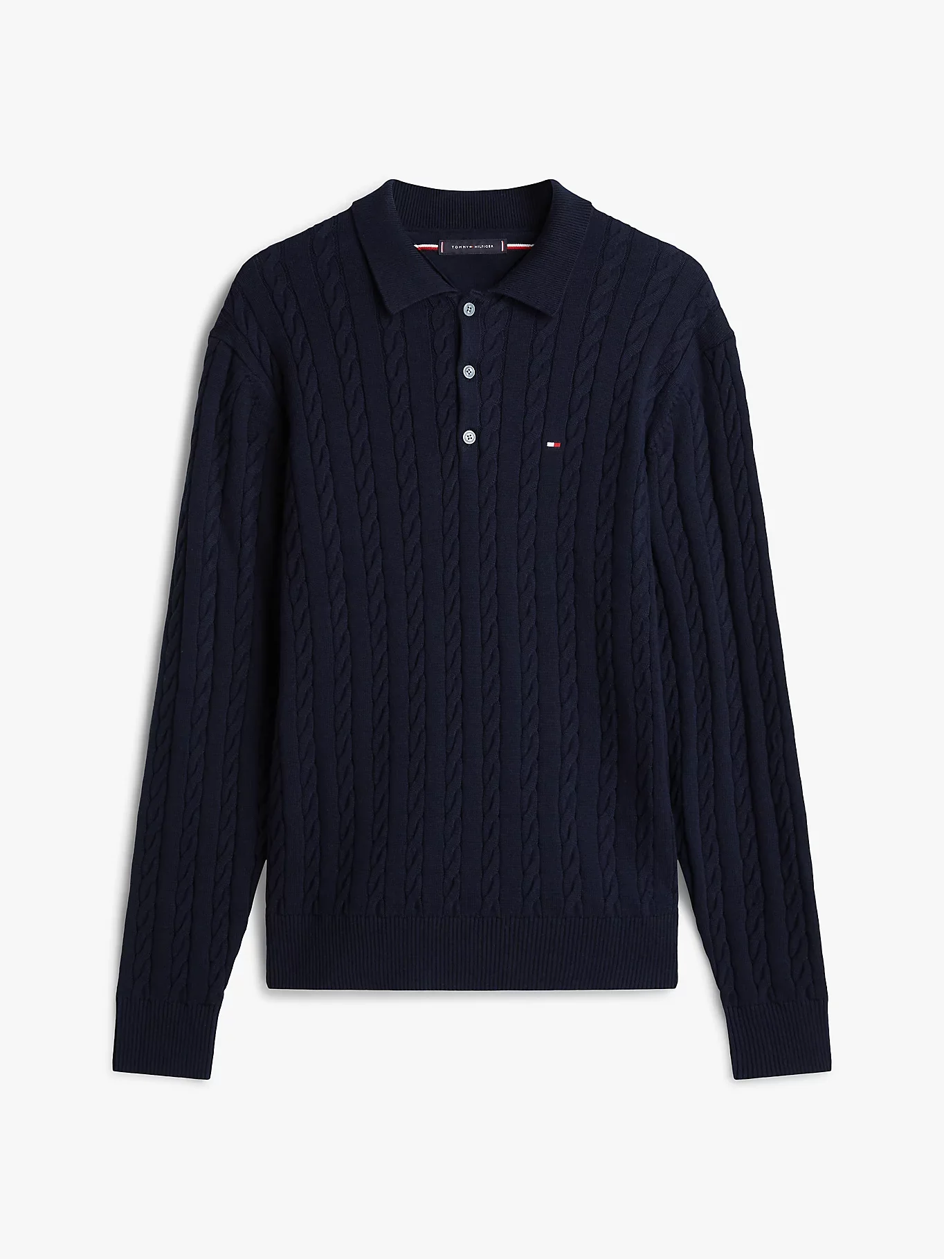 Tommy Hilfiger miesten neulepusero Classic Cotton Cable LS Polo, tummansininen - Image 5