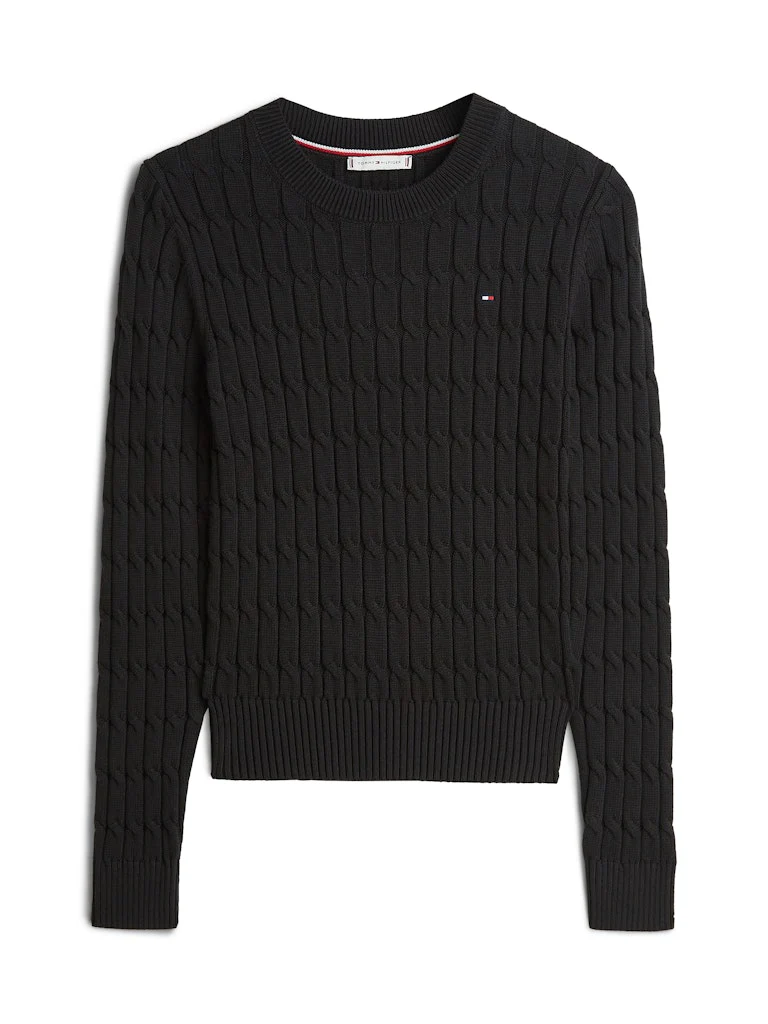 Tommy Hilfiger naisten neulepusero CO CABLE MID GG C-NK LS SWT, musta - Image 4