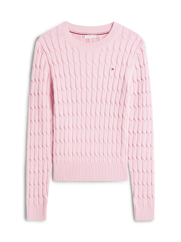 Tommy Hilfiger naisten neulepusero CO CABLE MID GG C-NK LS SWT, vaaleanpunainen - Image 4
