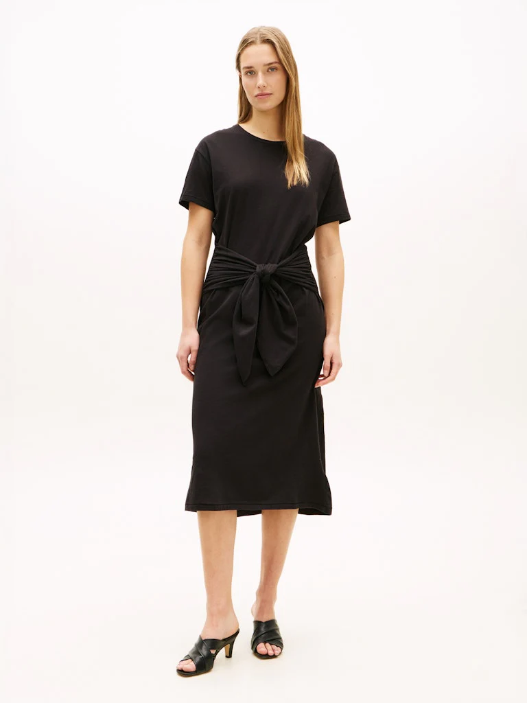 Tommy Hilfiger mekko Co Slub Knot Midi Dress, musta