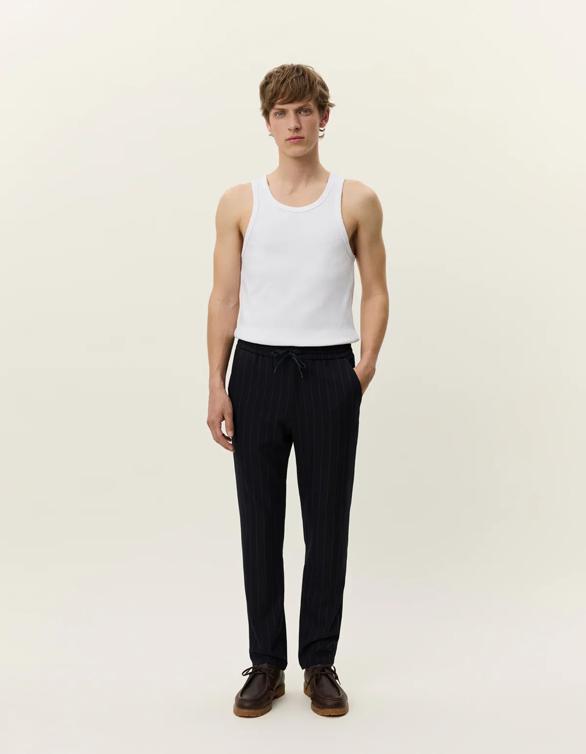 Les Deux miesten housut COMO TAPERED PINSTRIPED PANTS, tummansininen