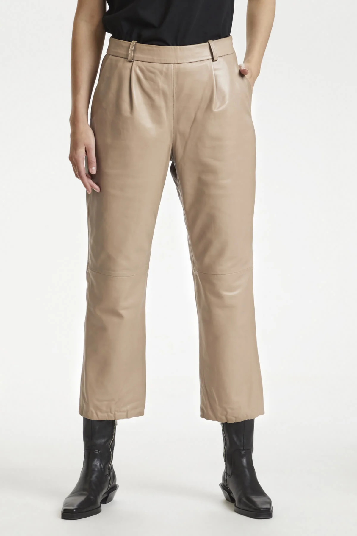 Culture Naisten Nahkahousut, Benja Leather Pant Vaalea Beige