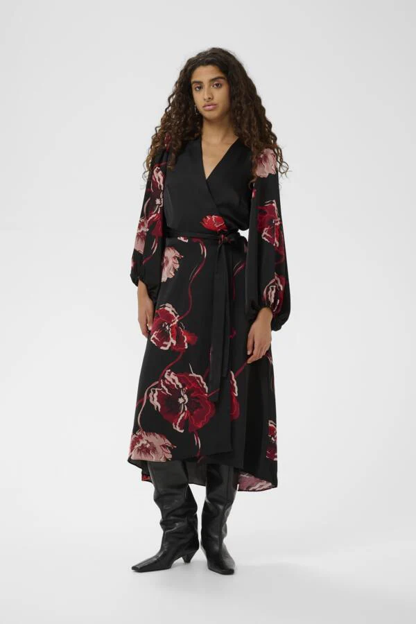 Inwear Dawn Basira Wrap Dress, Black Poppy Rose