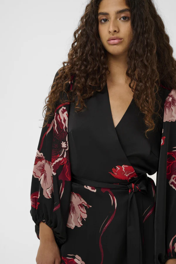 Inwear Dawn Basira Wrap Dress, Black Poppy Rose - Image 3