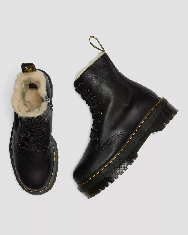 Dr. Martens naisten lämpövuorelliset platform maiharit, Jadon Faux Fur Lined Leather Platform Boots, Musta - Image 8
