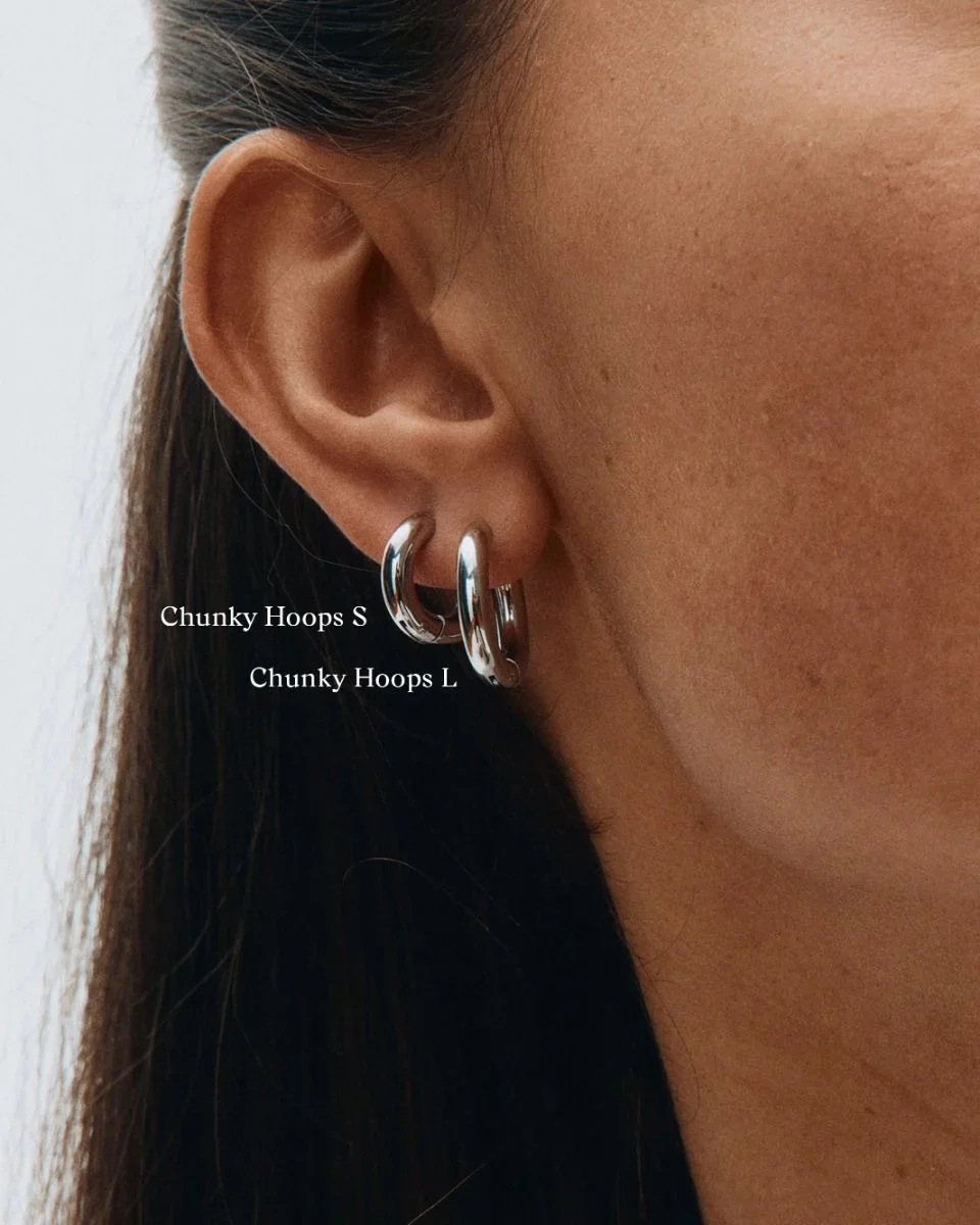 Edblad korvakorut, CHUNKY HOOPS S STEEL 14mm Hopeanharmaa - Image 3