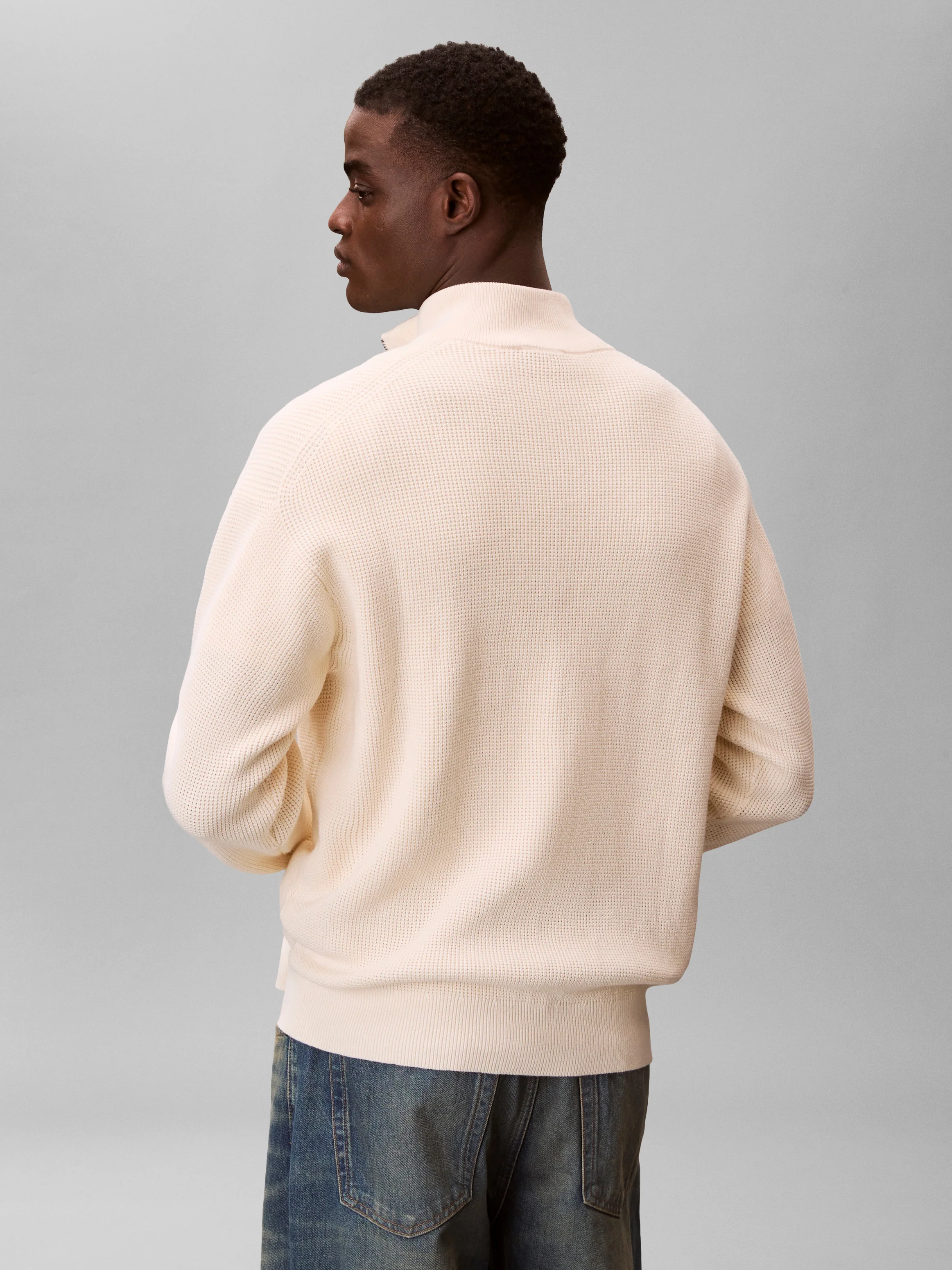 Calvin Klein Jeans miesten collegepaita ELS EZ Cotton Waffle Quarter Zip, kerma - Image 2