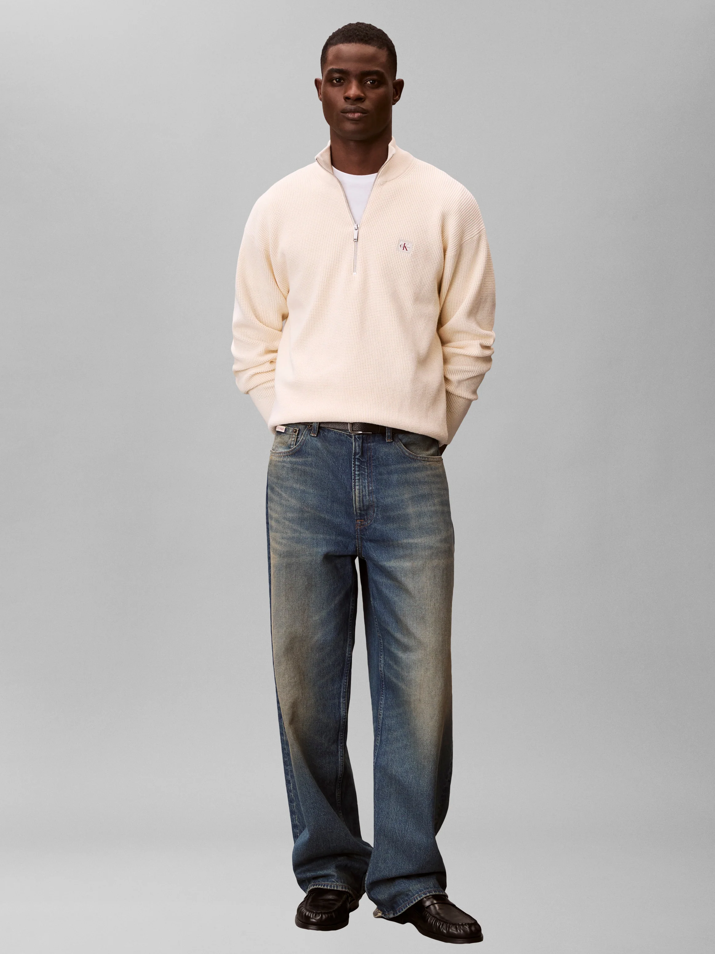 Calvin Klein Jeans miesten collegepaita ELS EZ Cotton Waffle Quarter Zip, kerma - Image 3