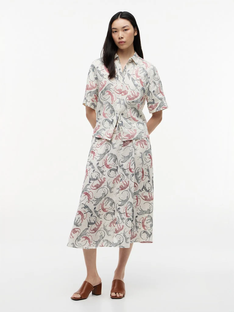 Tommy Hilfiger hame ESS Linen Flare Midi Skirt, monivärinen kuosi - Image 3