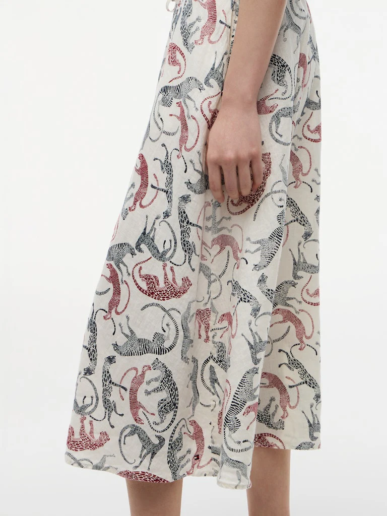 Tommy Hilfiger hame ESS Linen Flare Midi Skirt, monivärinen kuosi - Image 4