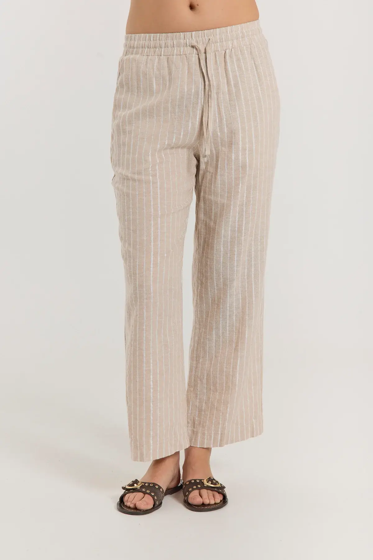 Freequent naisten housut, LALUX PANTS Raidallinen Beige - Image 4