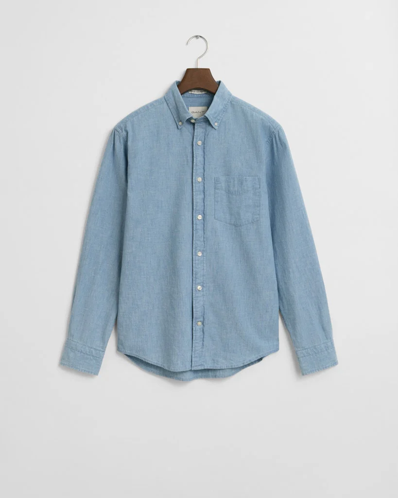 Gant miesten kauluspaita, REG INDIGO CHAMBRAY SHIRT Vaaleansininen