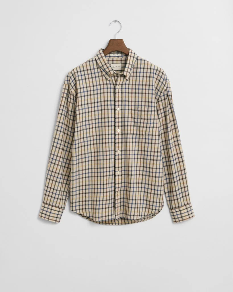 Gant Miesten kauluspaita, REG TWILL CHECK SHIRT Beige Ruutu