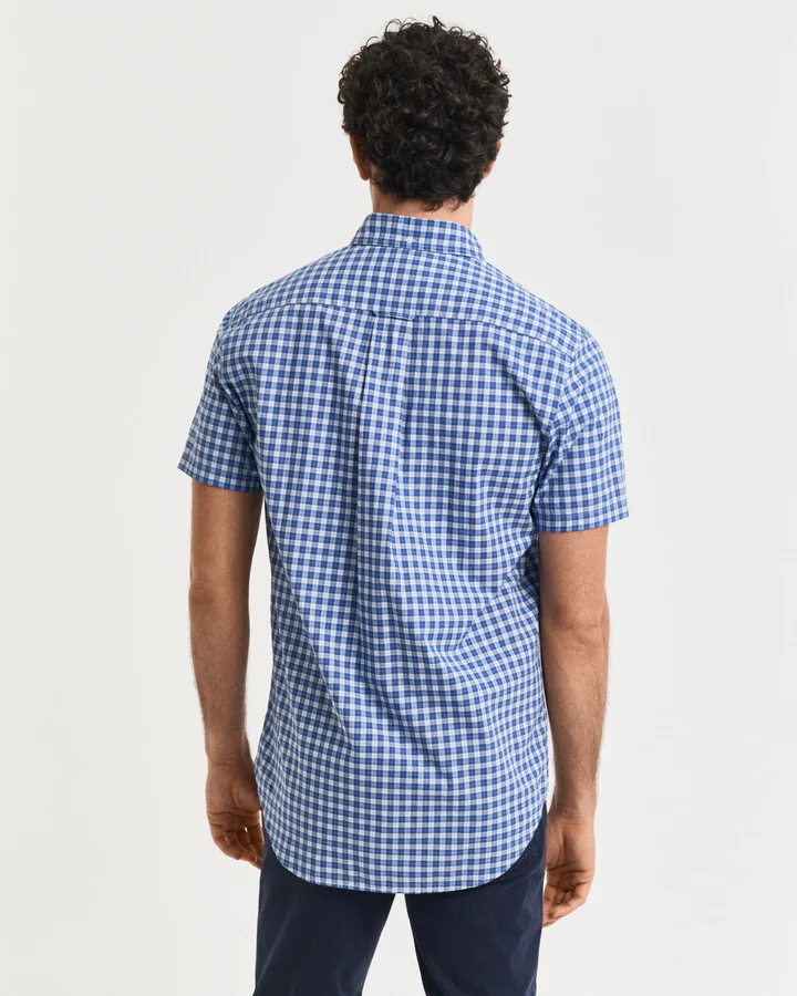 Gant miesten lyhythihainen kauluspaita, REG CLASSIC POPLIN SS SHIRT Sininen Ruutu - Image 2