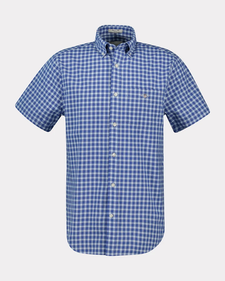 Gant miesten lyhythihainen kauluspaita, REG CLASSIC POPLIN SS SHIRT Sininen Ruutu - Image 3