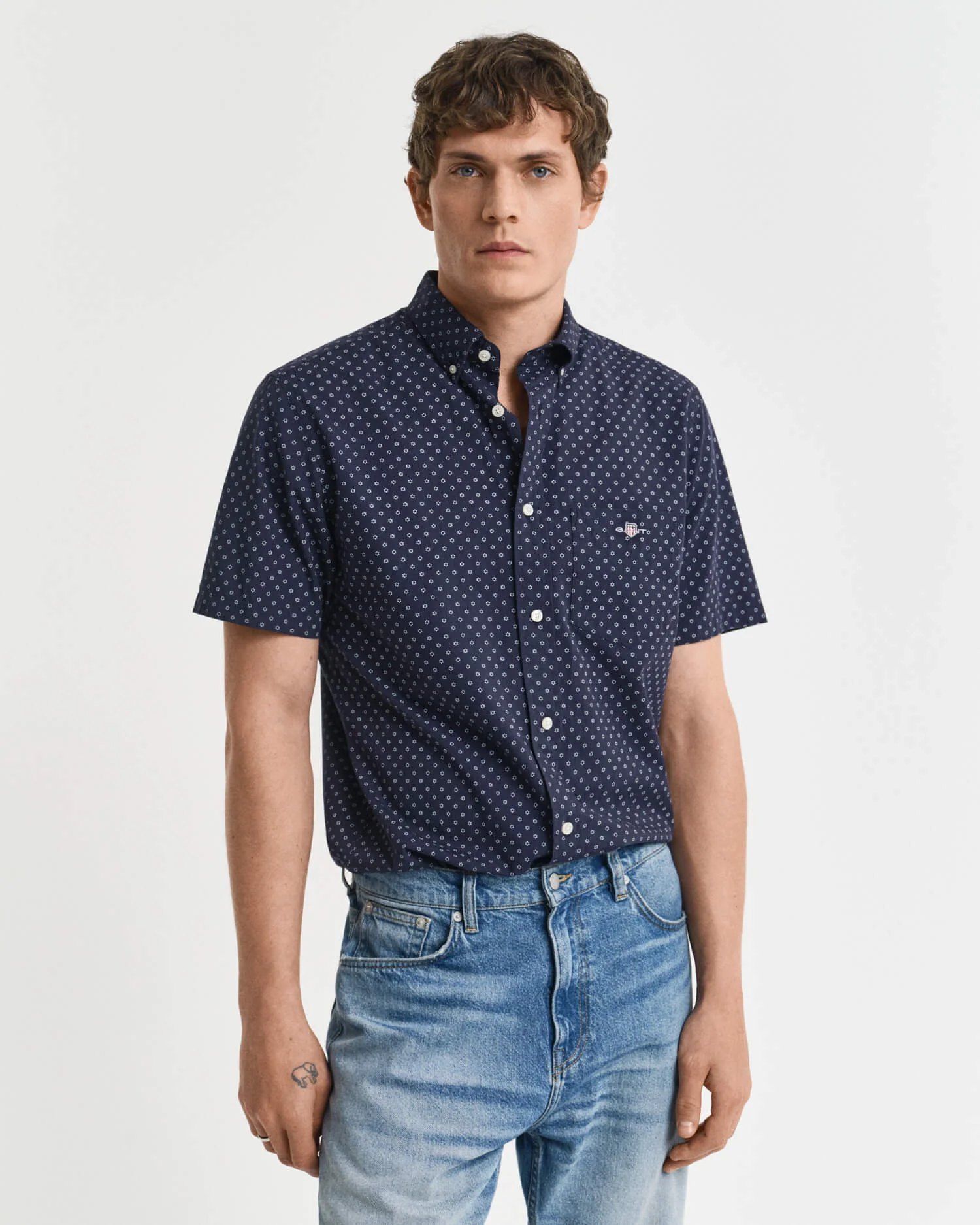 Gant miesten lyhythihainen kauluspaita, REG MICRO PRINT SS SHIRT Sininen Kuosi - Image 3