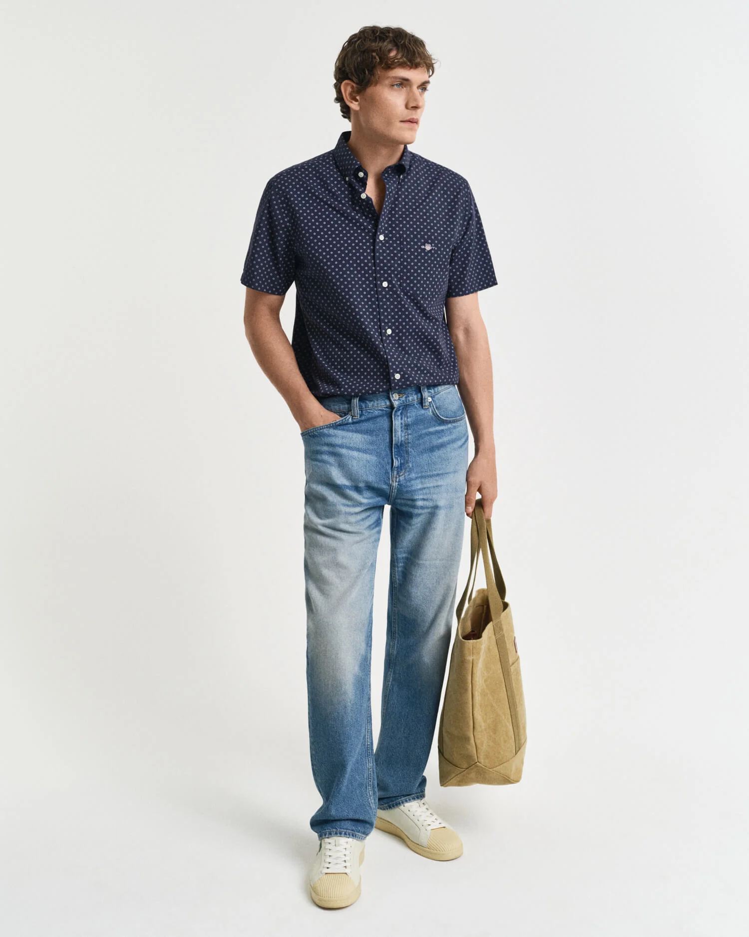 Gant miesten lyhythihainen kauluspaita, REG MICRO PRINT SS SHIRT Sininen Kuosi - Image 4