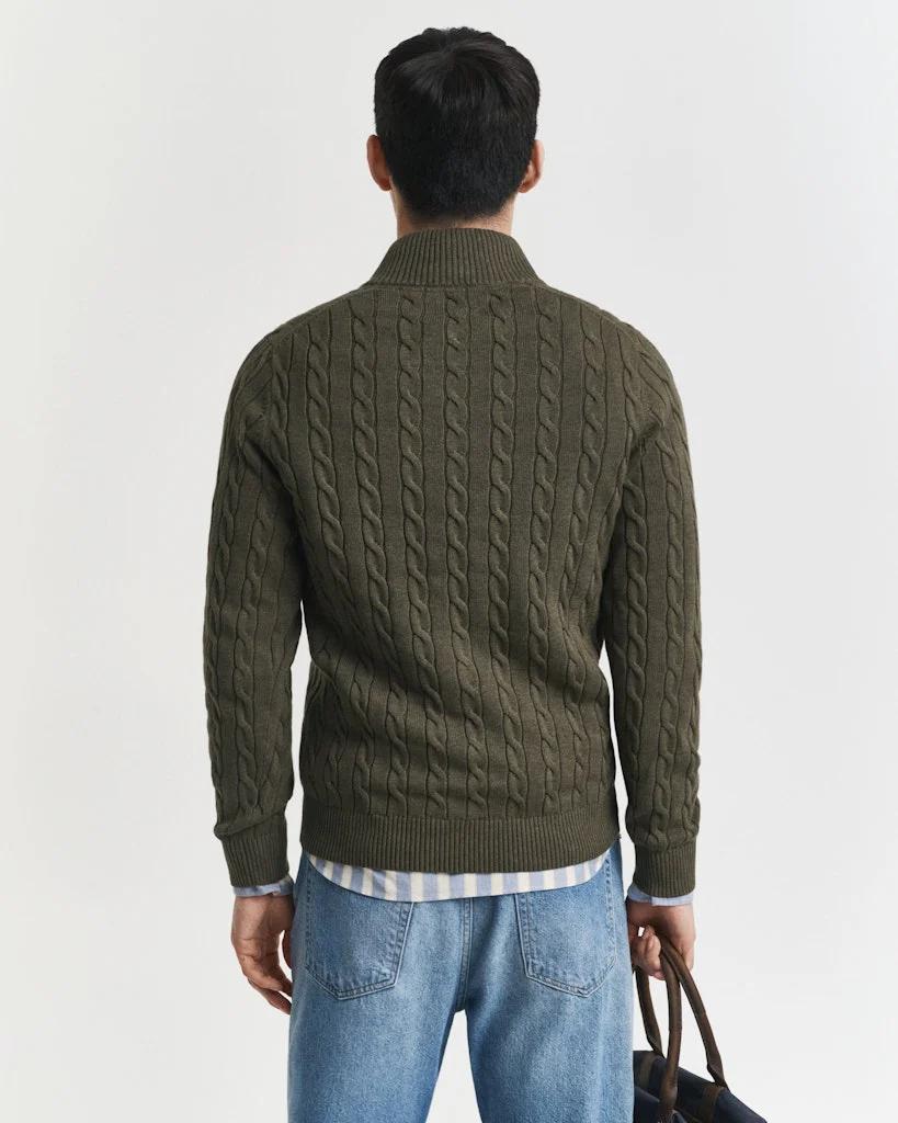 Gant miesten neule, COTTON CABLE HALF ZIP Tummanvihreä - Image 2